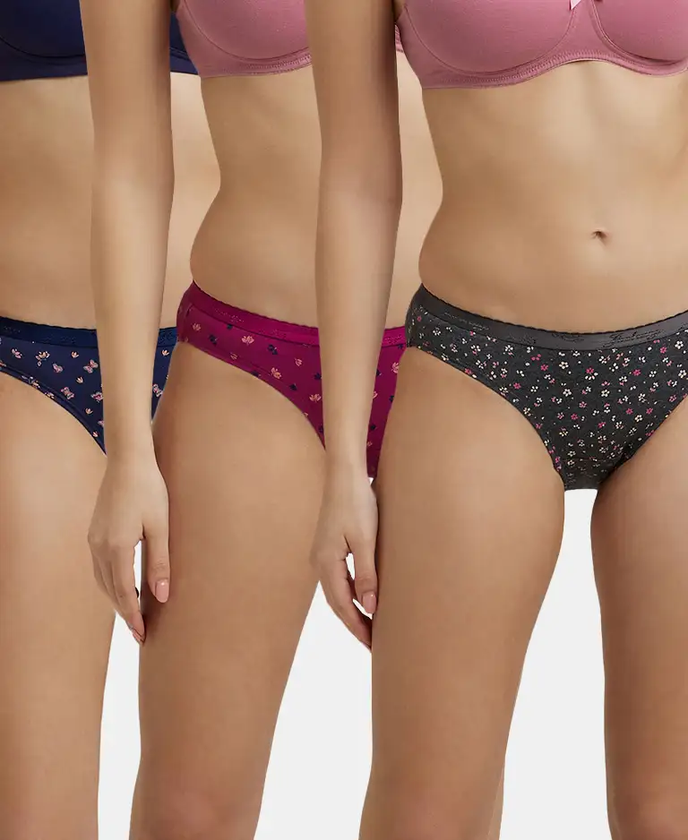Medium Coverage Super Combed Cotton Bikini With Exposed Waistband and StayFresh Treatment - Dark Prints (Pack of 3) - Image 5