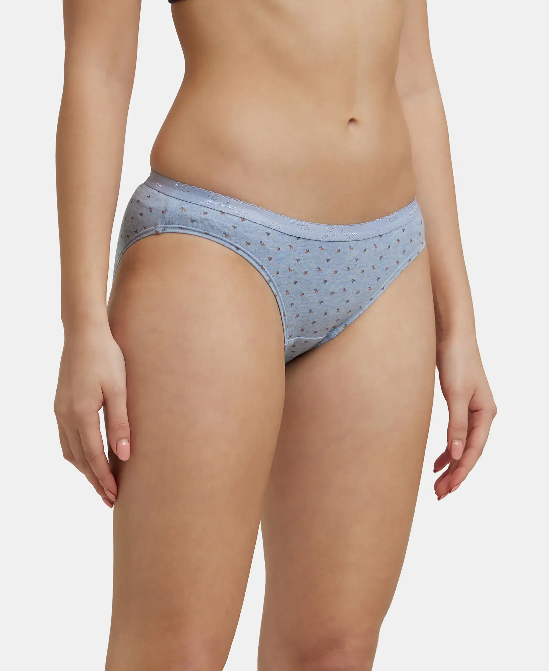 Medium Coverage Super Combed Cotton Bikini With Exposed Waistband and StayFresh Treatment - Light Prints (Pack of 3) - Image 2