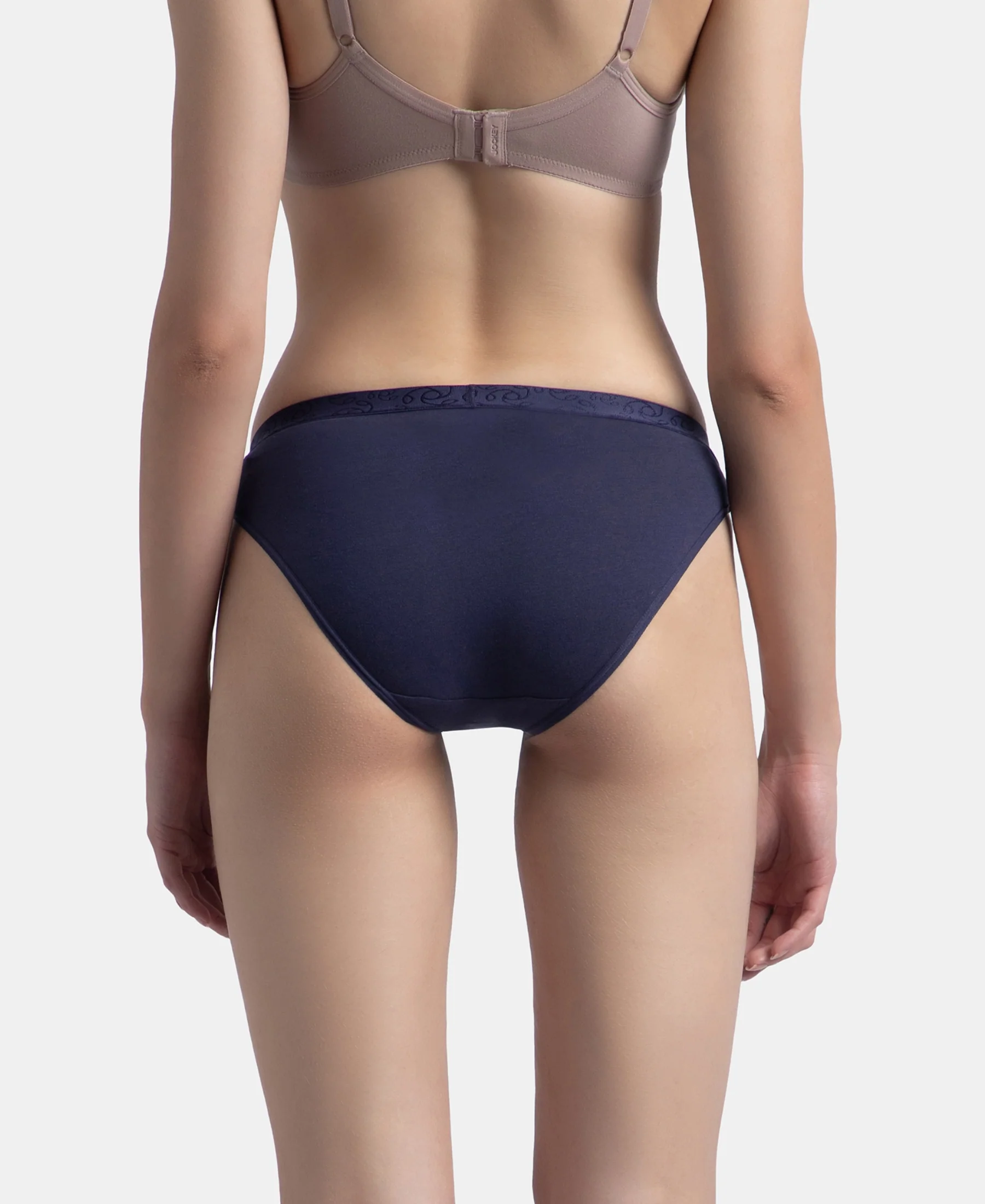 Medium Coverage Super Combed Cotton Elastane Stretch Mid Waist Bikini With Exposed Waistband and StayFresh Treatment - Valerian, Candlelight Peach & Classic Navy (Pack of 3) - Image 8