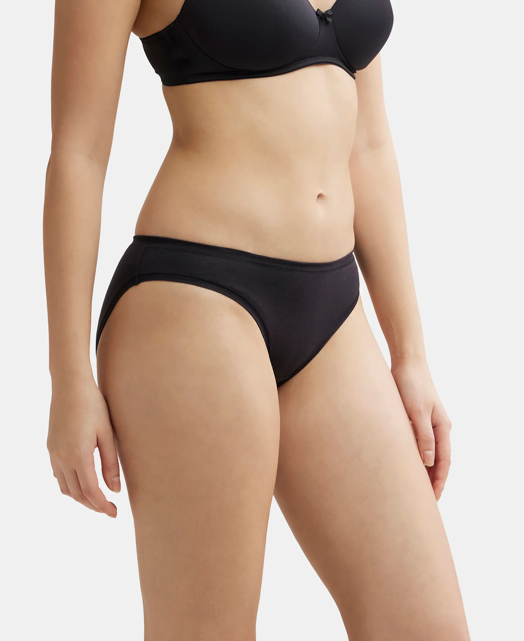 Medium Coverage Tencel Lyocell Elastane Stretch Mid Waist Bikini With Concealed Waistband and StayFresh Treatment - Black - Image 2