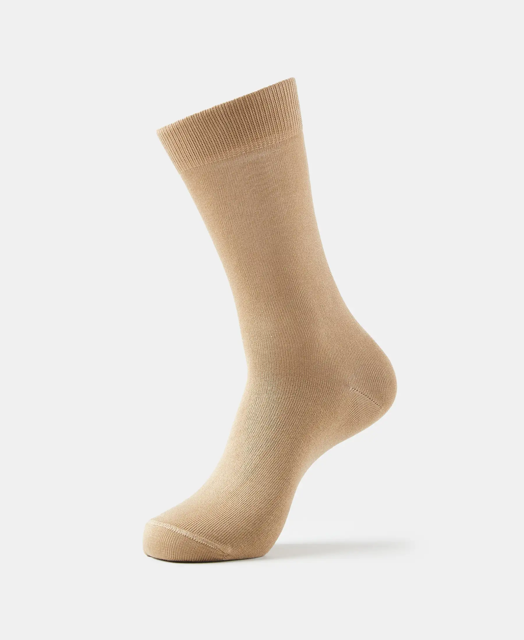 Mercerized Cotton Elastane Stretch Crew Length Socks with StayFresh Treatment - Beige - Image 5