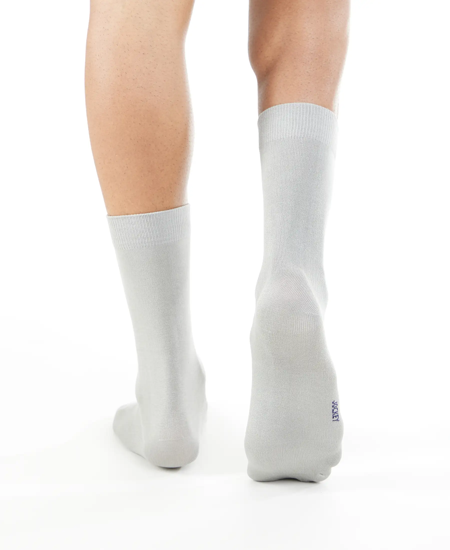 Mercerized Cotton Elastane Stretch Crew Length Socks with StayFresh Treatment - Light Grey - Image 3