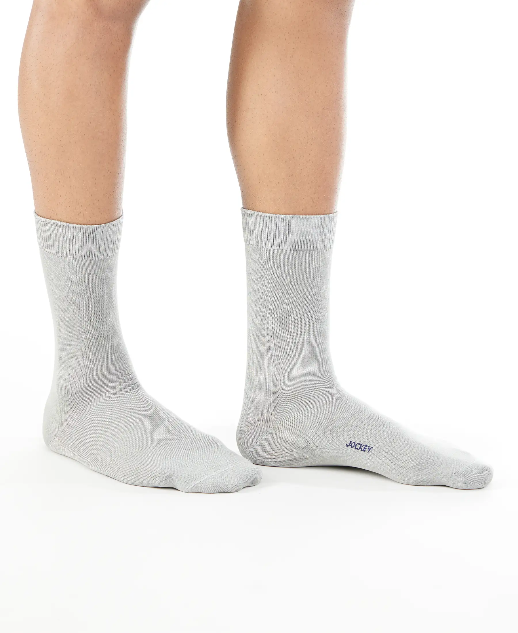 Mercerized Cotton Elastane Stretch Crew Length Socks with StayFresh Treatment - Light Grey - Image 4