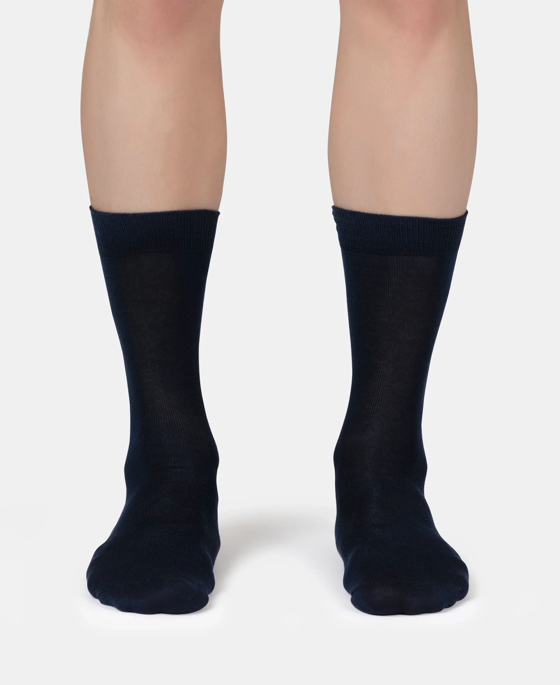Mercerized Cotton Elastane Stretch Crew Length Socks with StayFresh Treatment - Black & Navy (Pack of 2) - Image 2