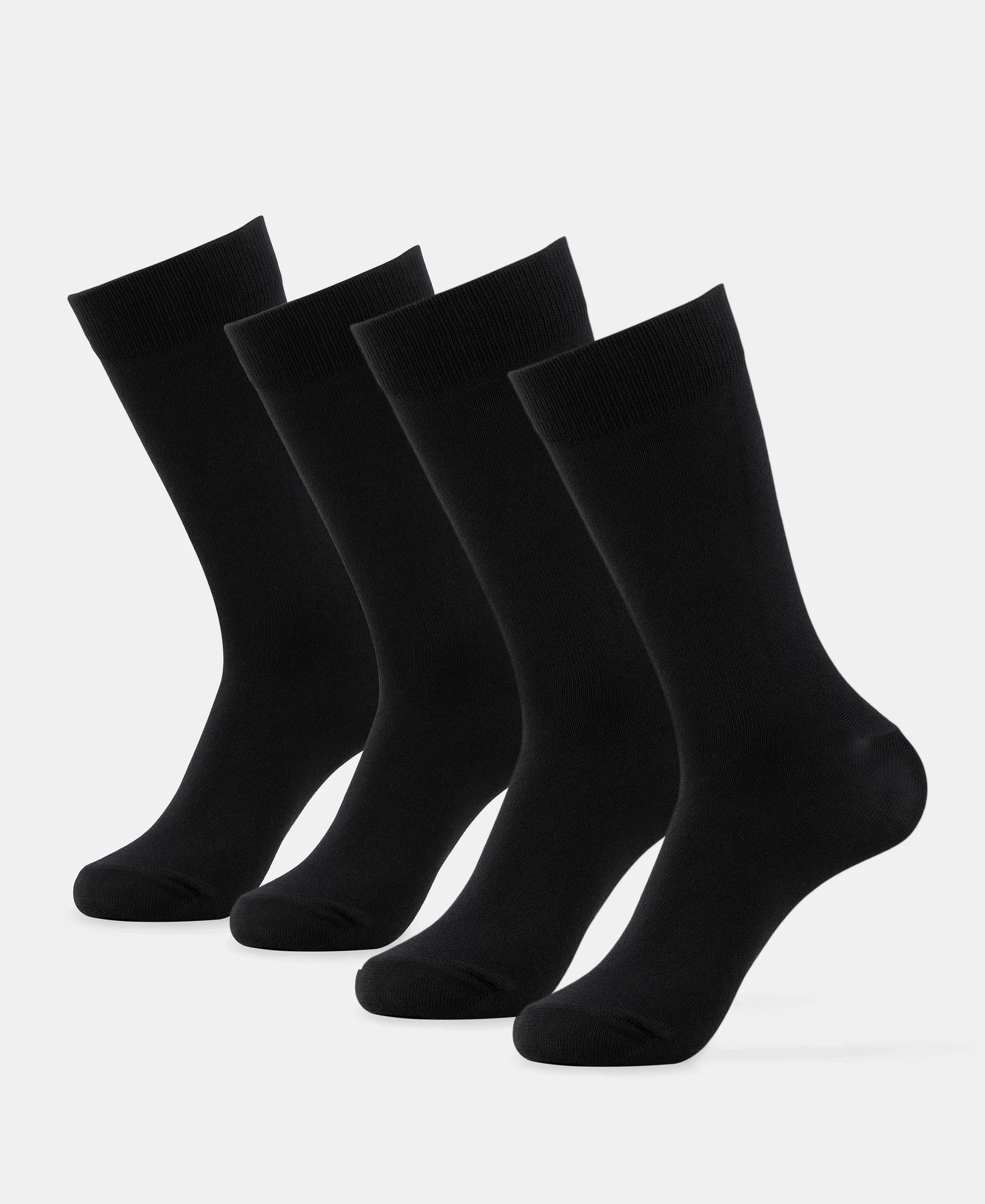 Mercerized Cotton Elastane Stretch Crew Length Socks with StayFresh Treatment - Black (Pack of 2)