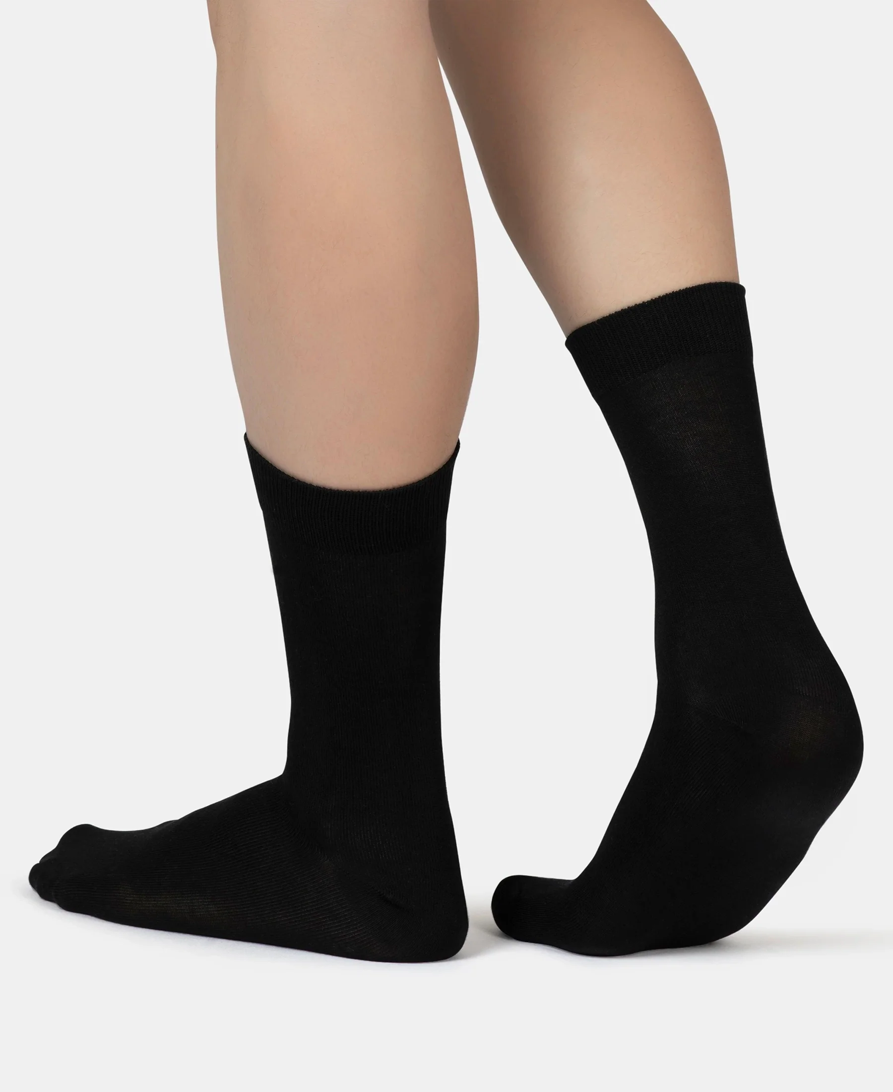 Mercerized Cotton Elastane Stretch Crew Length Socks with StayFresh Treatment - Black (Pack of 2) - Image 10