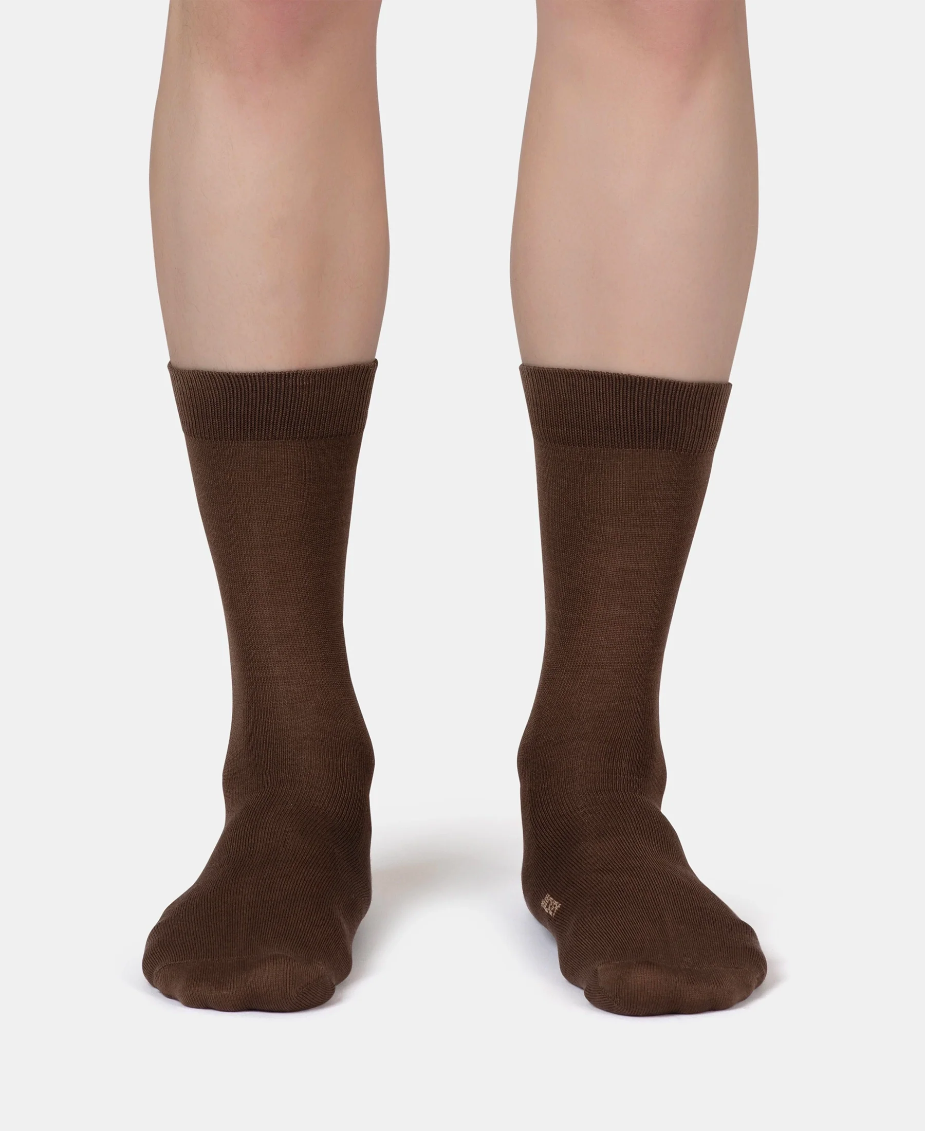 Mercerized Cotton Elastane Stretch Crew Length Socks with StayFresh Treatment - Espresso - Image 2