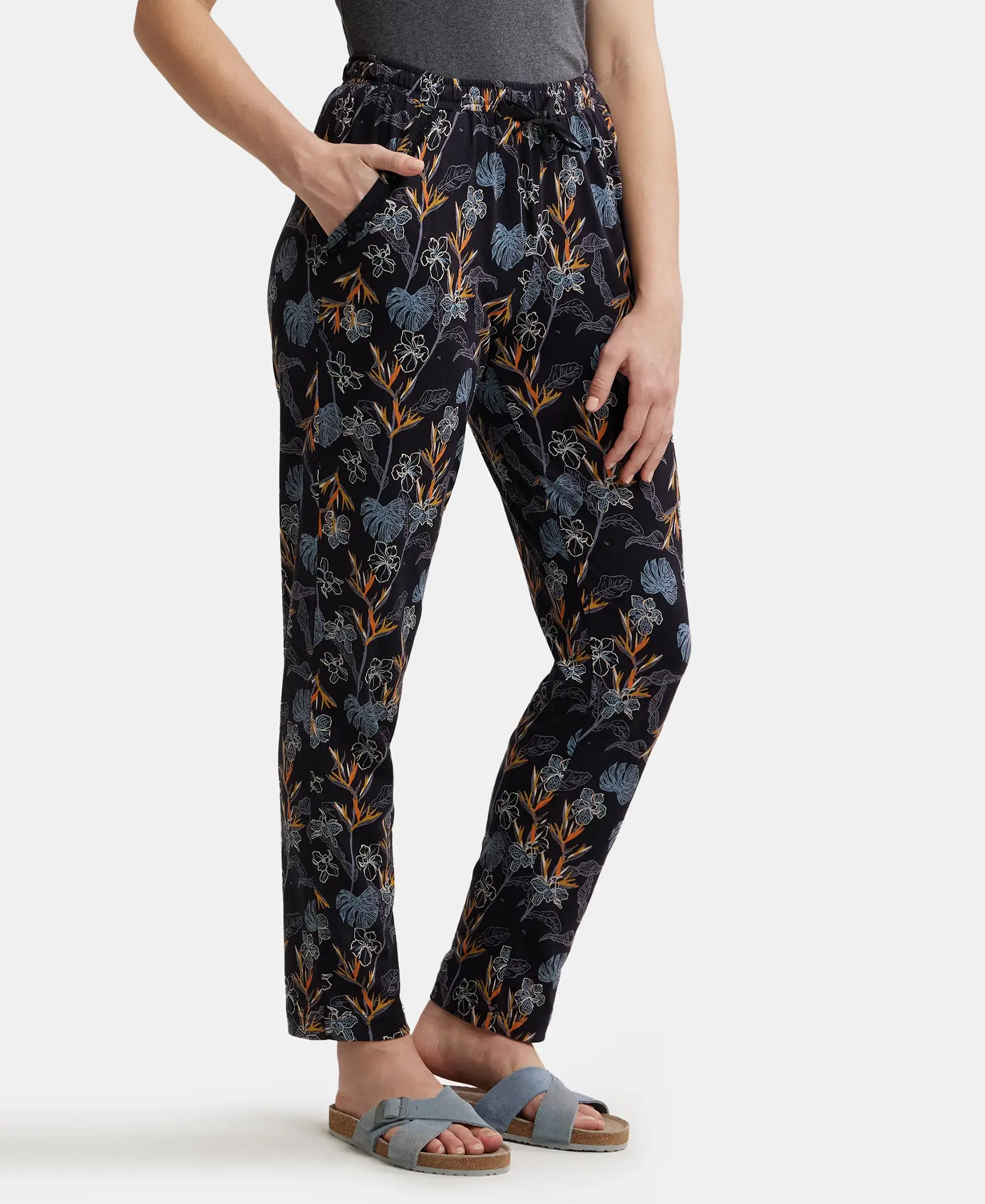 Micro Modal Cotton Relaxed Fit Printed Pyjama with Side Pockets - Black Assorted Prints - Image 2