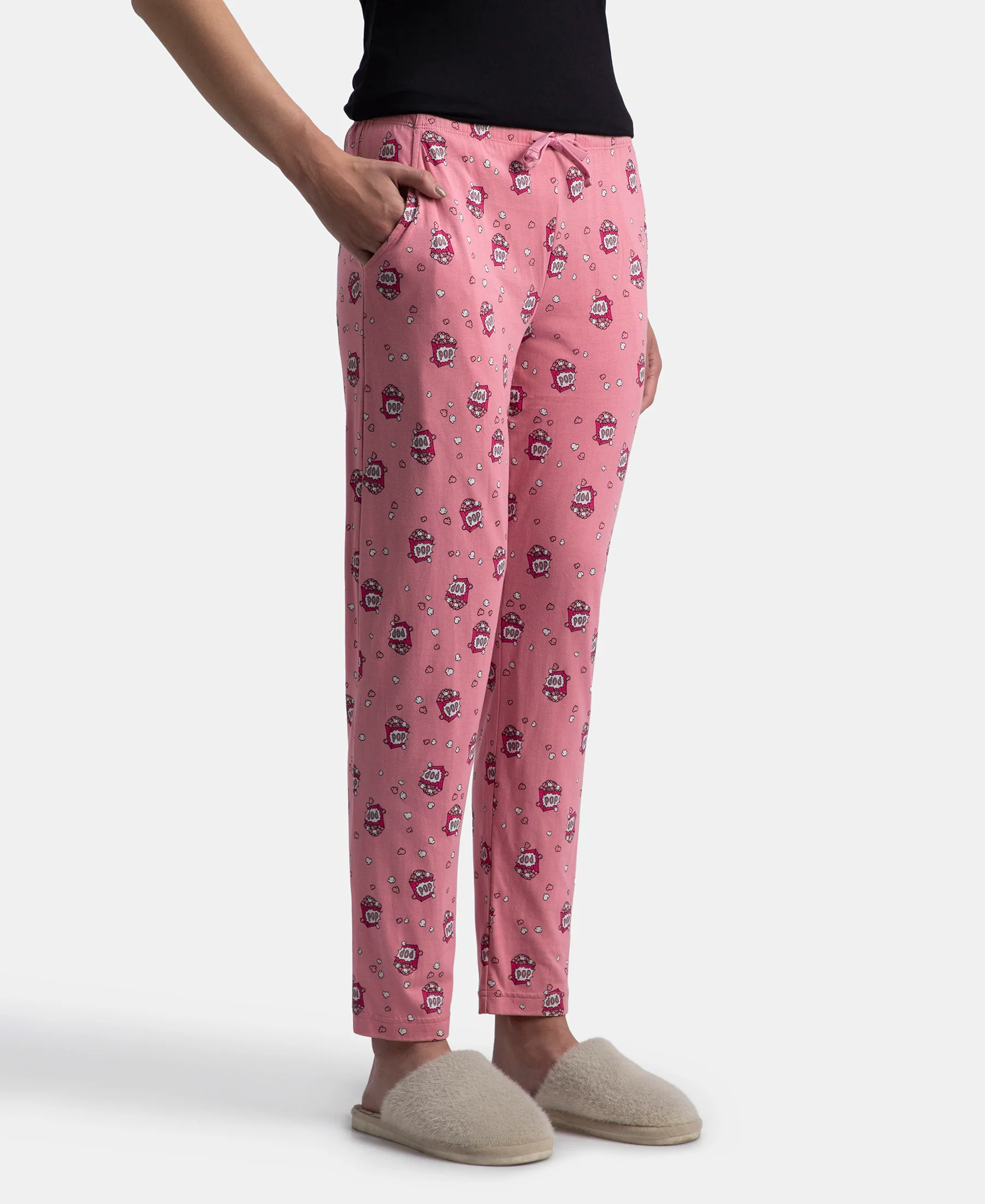Micro Modal Cotton Relaxed Fit Printed Pyjama with Side Pockets - Cashmere Rose - Image 2
