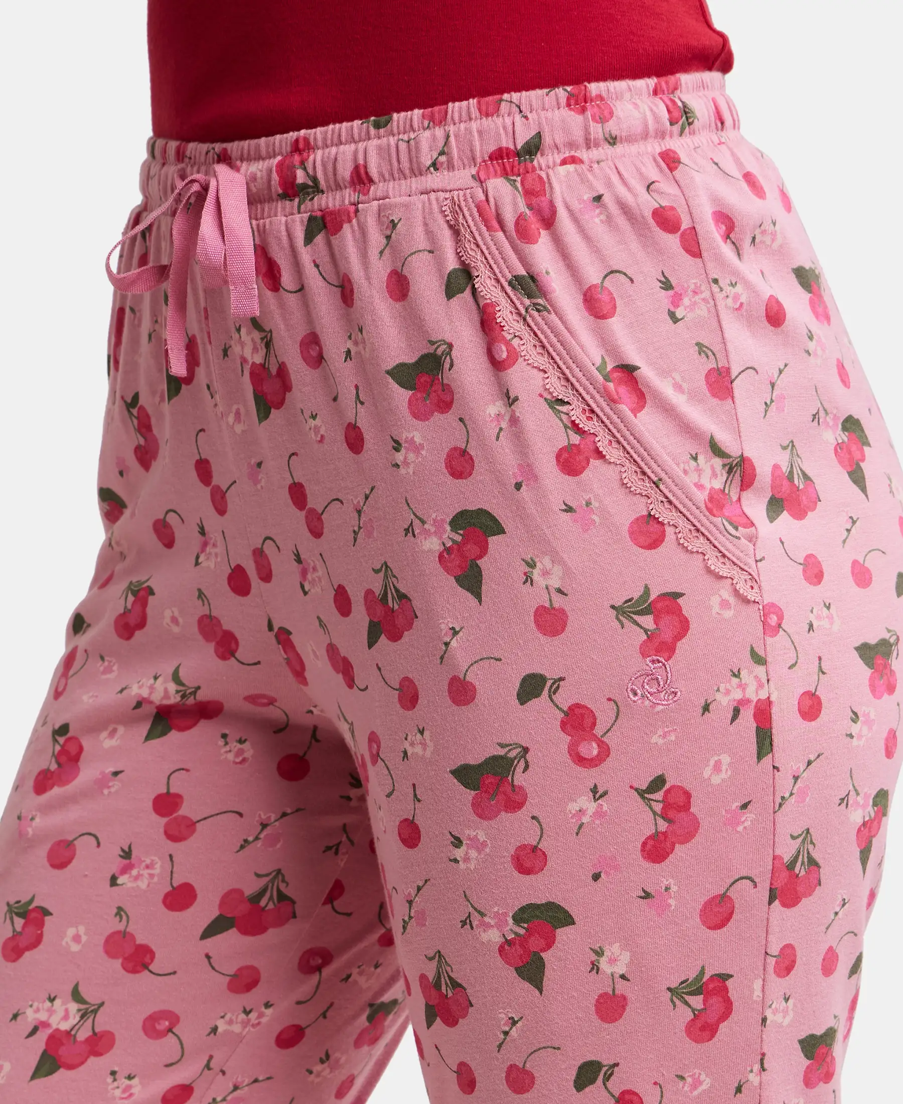 Micro Modal Cotton Relaxed Fit Printed Pyjama with Side Pockets - Wild Rose - Image 6