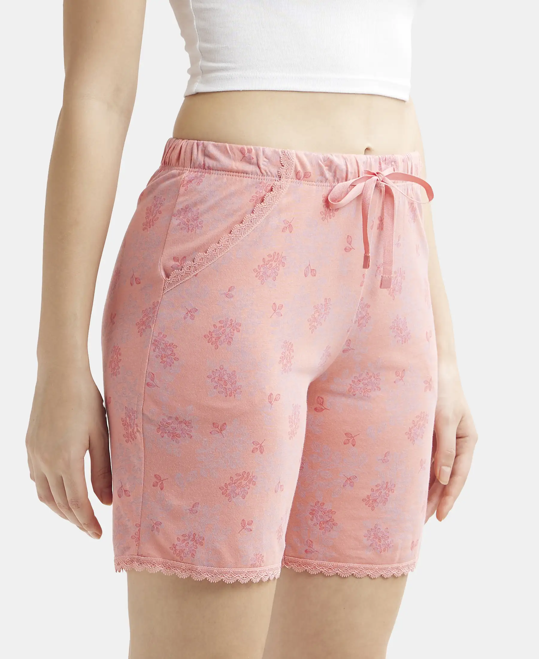 Micro Modal Cotton Relaxed Fit Printed Shorts with Side Pockets - Peach Blossom Assorted Prints - Image 2