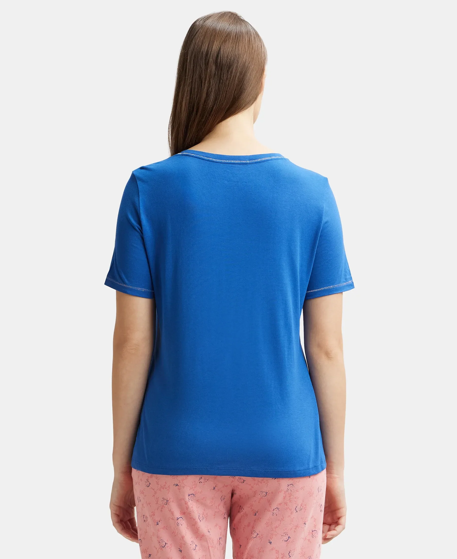 Micro Modal Cotton Relaxed Fit Round neck Half Sleeve T-Shirt - Blue Quartz - Image 3