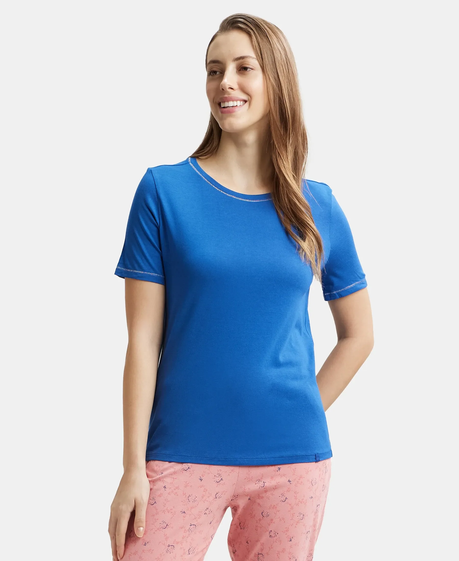 Micro Modal Cotton Relaxed Fit Round neck Half Sleeve T-Shirt - Blue Quartz - Image 5