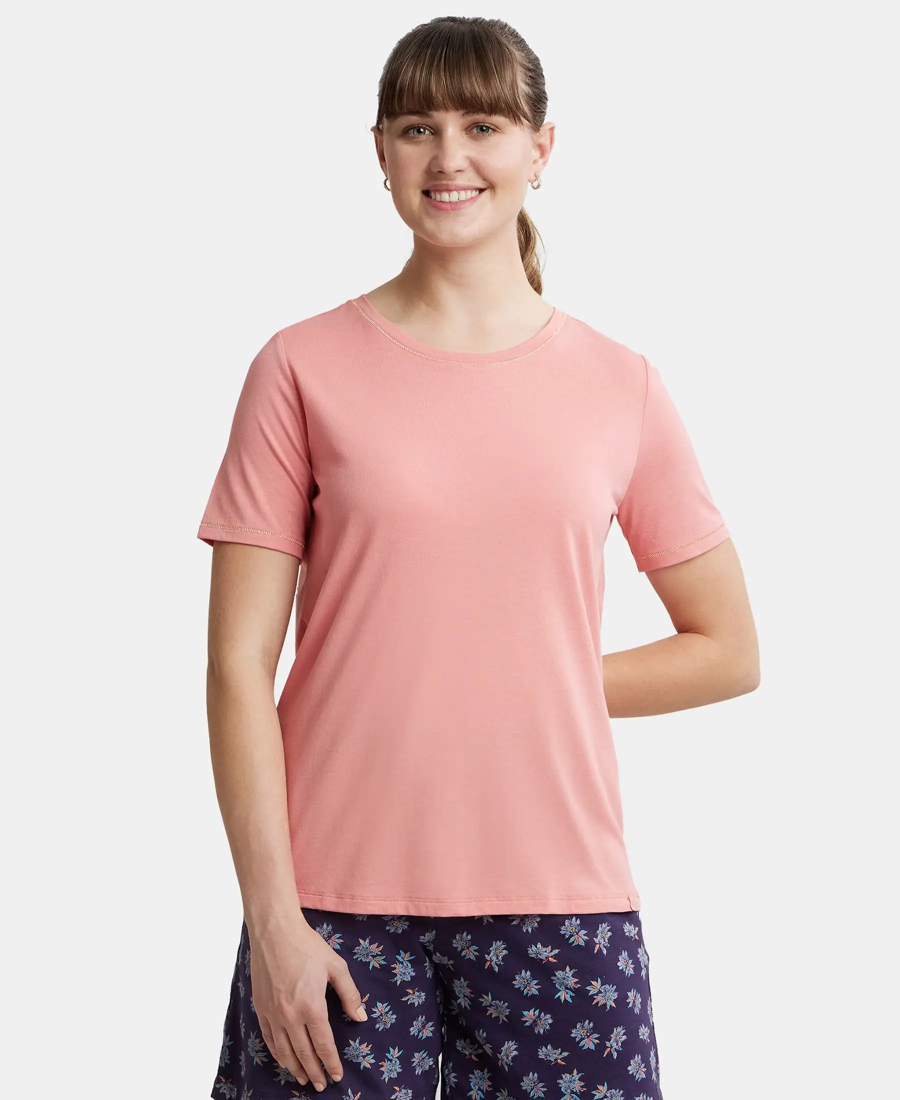 Micro Modal Cotton Relaxed Fit Round neck Half Sleeve T-Shirt - Peach Blossom