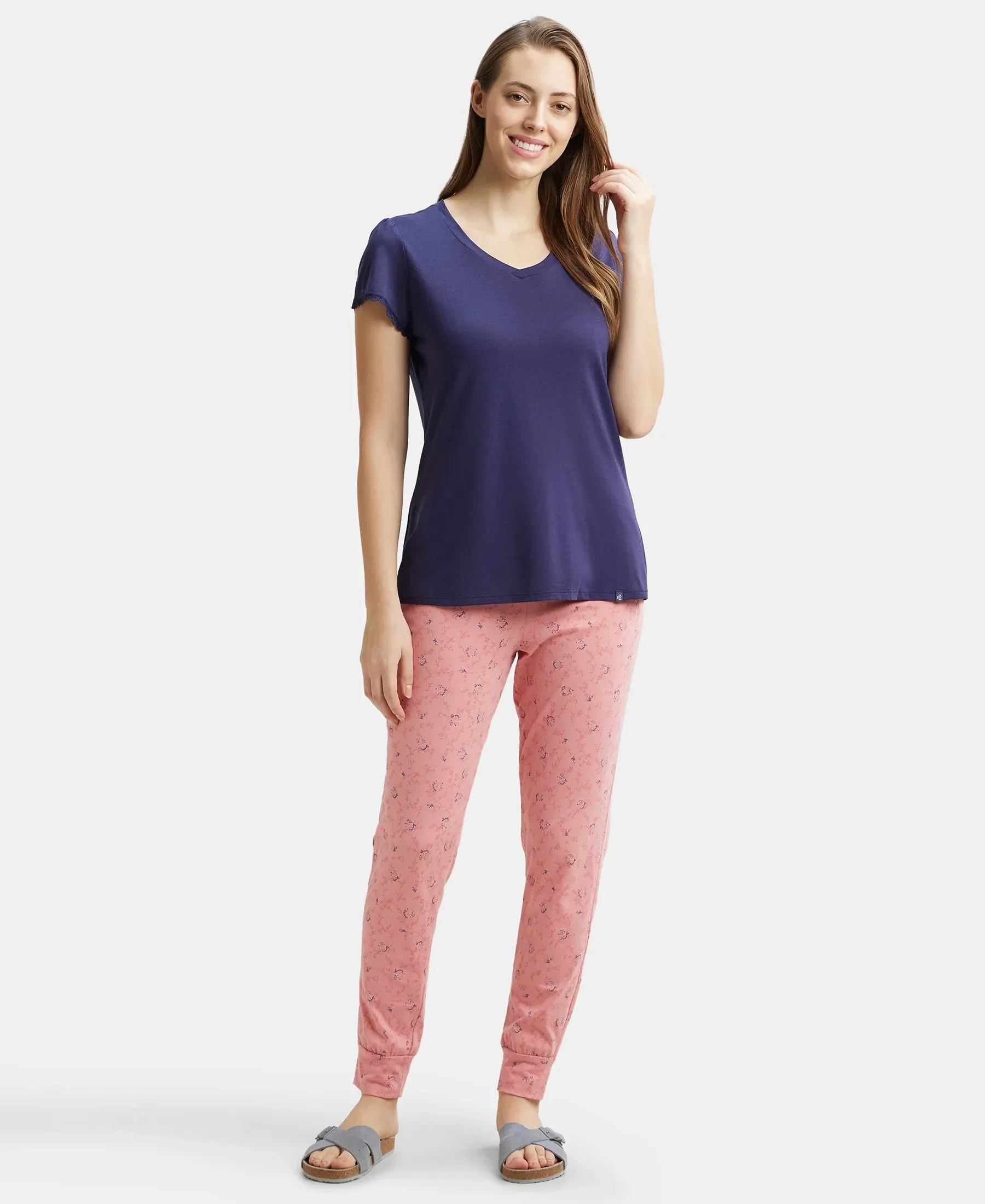 Micro Modal Cotton Relaxed Fit Solid V Neck Half Sleeve T-Shirt - Classic Navy - Image 4