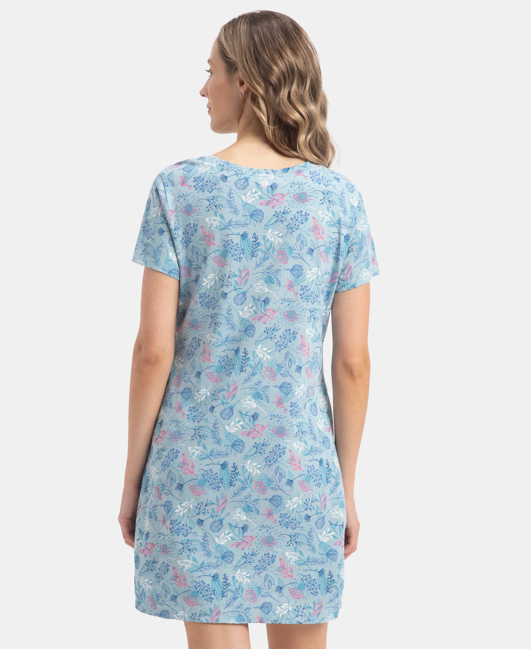 Micro Modal Cotton Ruffled Hem Styled Half Sleeve Printed Sleep Dress - Forget Me Not - Image 3