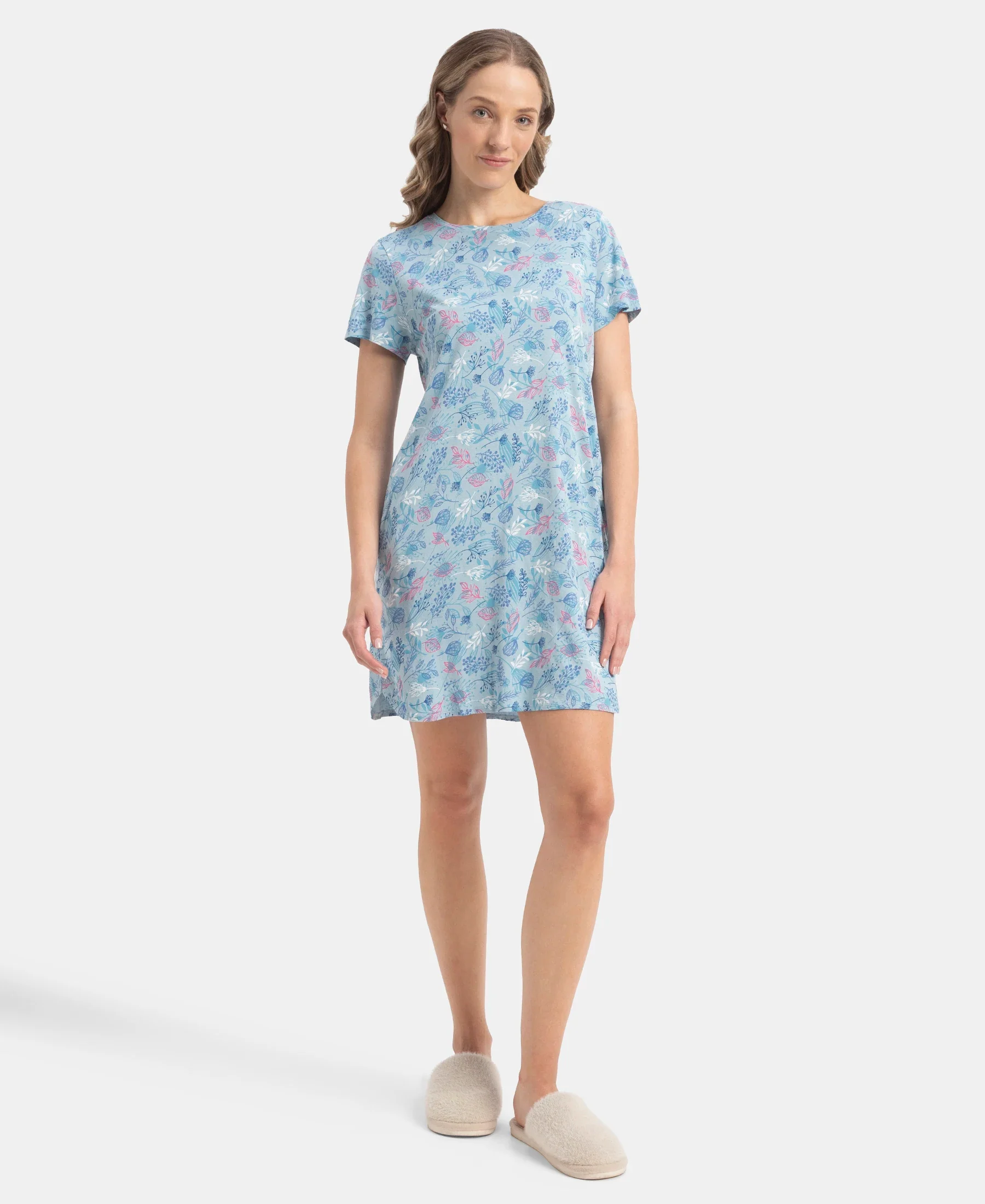 Micro Modal Cotton Ruffled Hem Styled Half Sleeve Printed Sleep Dress - Forget Me Not - Image 4