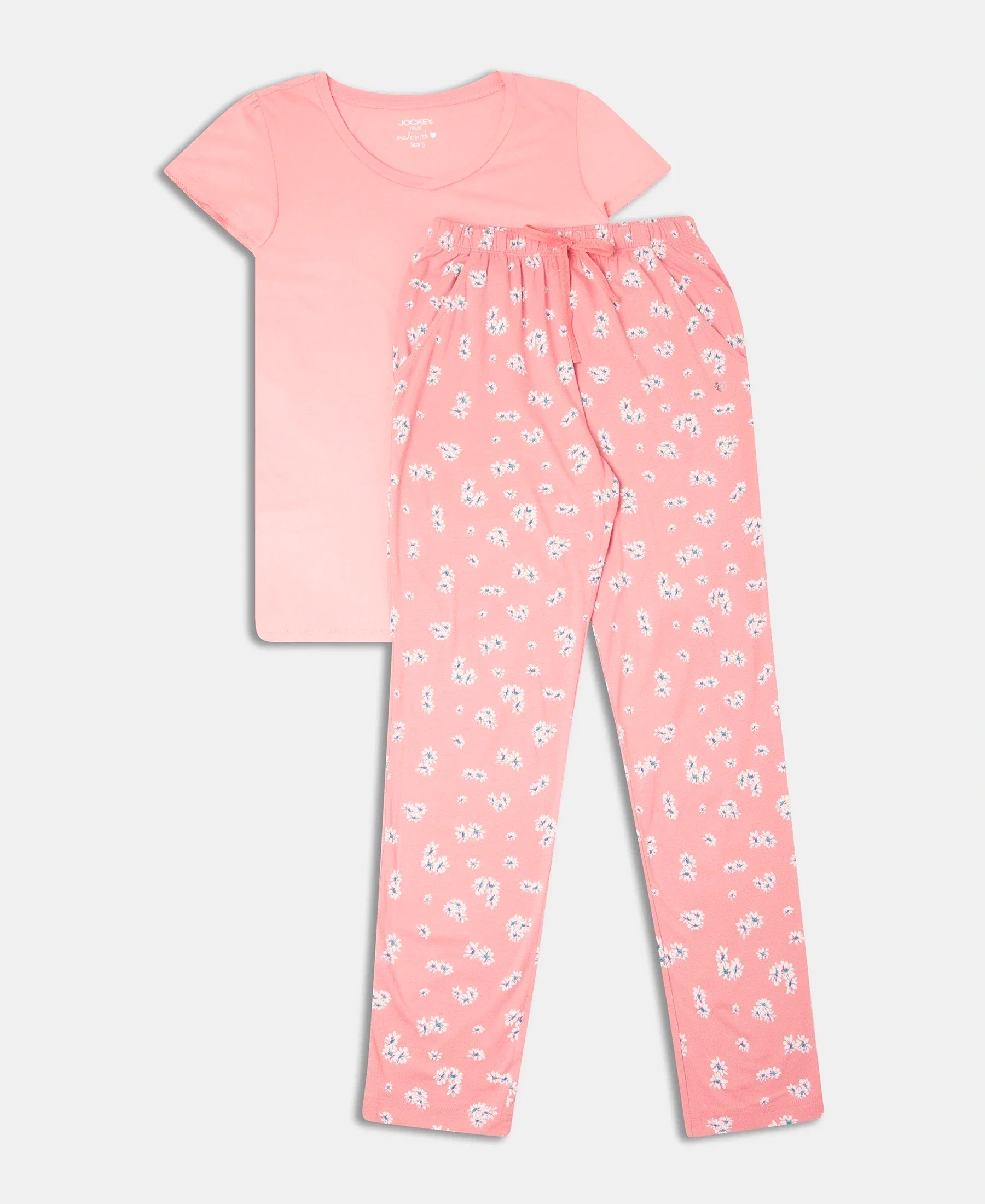 Micro Modal Cotton Short Sleeve T-Shirt & Pyjama Sleep Set - Peach Blossom - Image 8