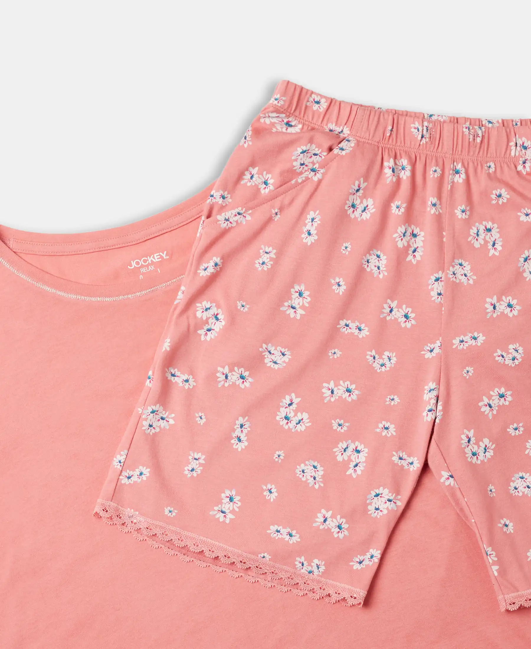 Micro Modal Cotton Short Sleeve T-Shirt and Printed Shorts Set - Peach Blossom - Image 11