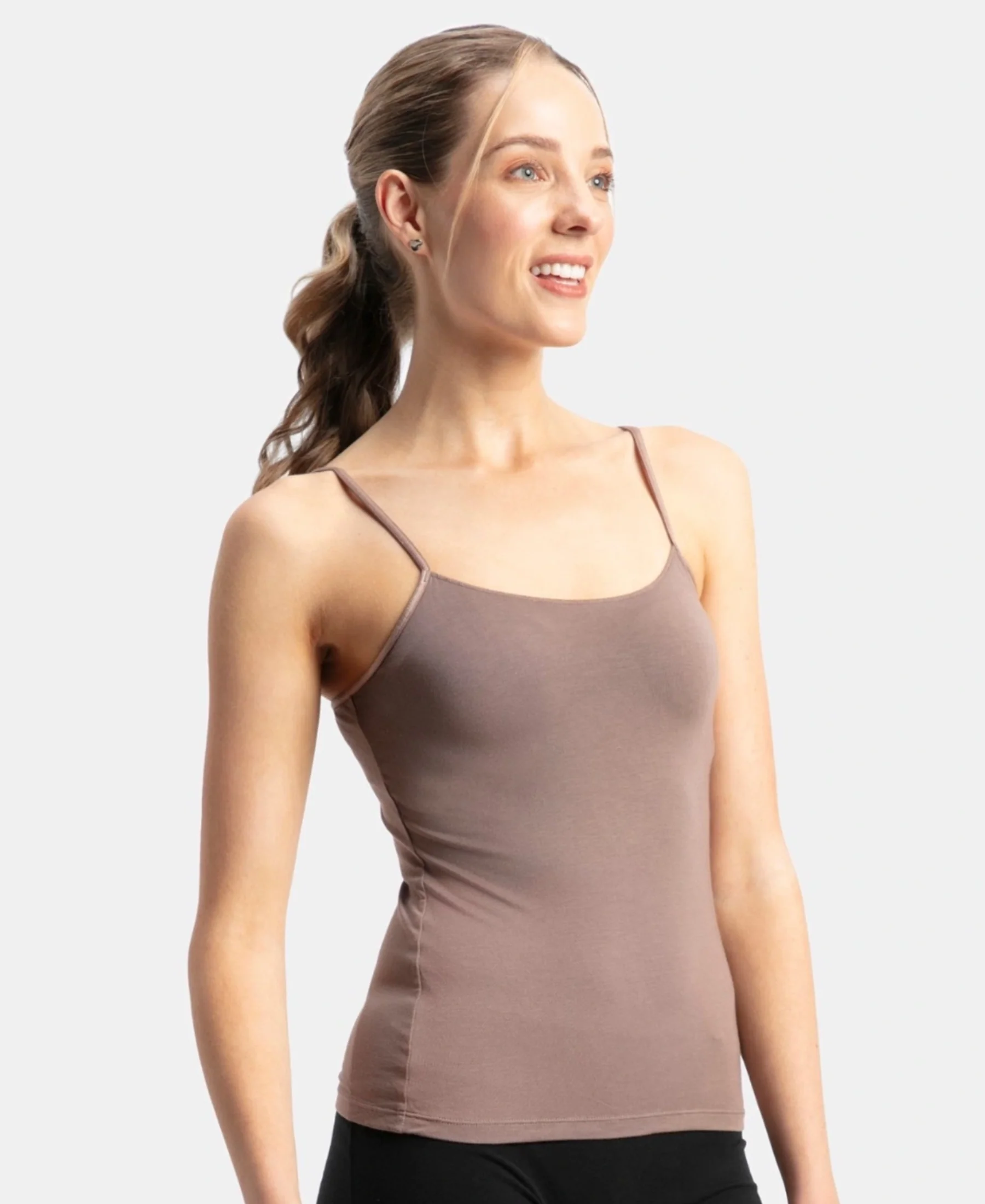 Micro Modal Elastane Stretch Camisole with Adjustable Straps and StayFresh Treatment - Deep Taupe - Image 2