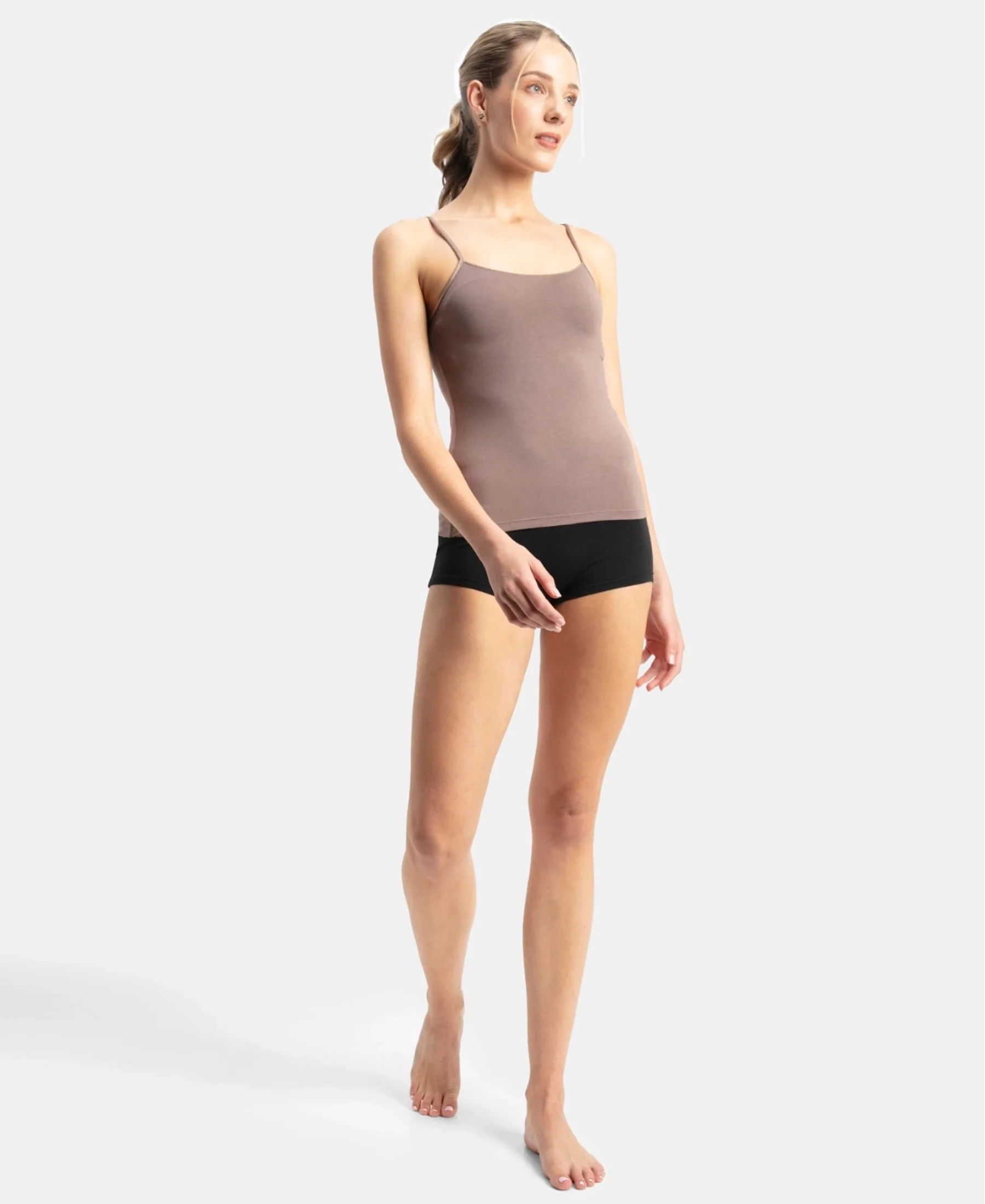Micro Modal Elastane Stretch Camisole with Adjustable Straps and StayFresh Treatment - Deep Taupe - Image 4