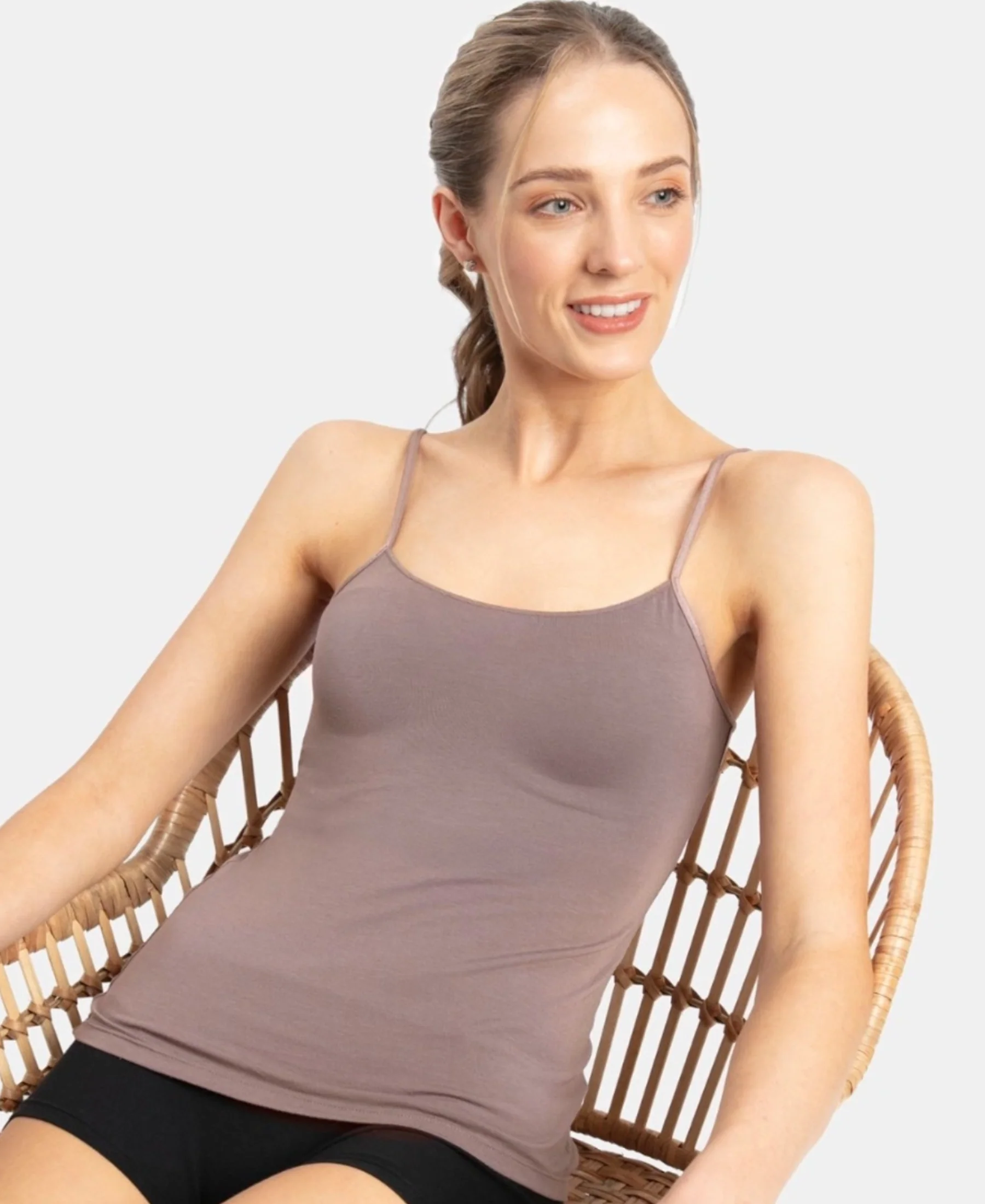 Micro Modal Elastane Stretch Camisole with Adjustable Straps and StayFresh Treatment - Deep Taupe - Image 5