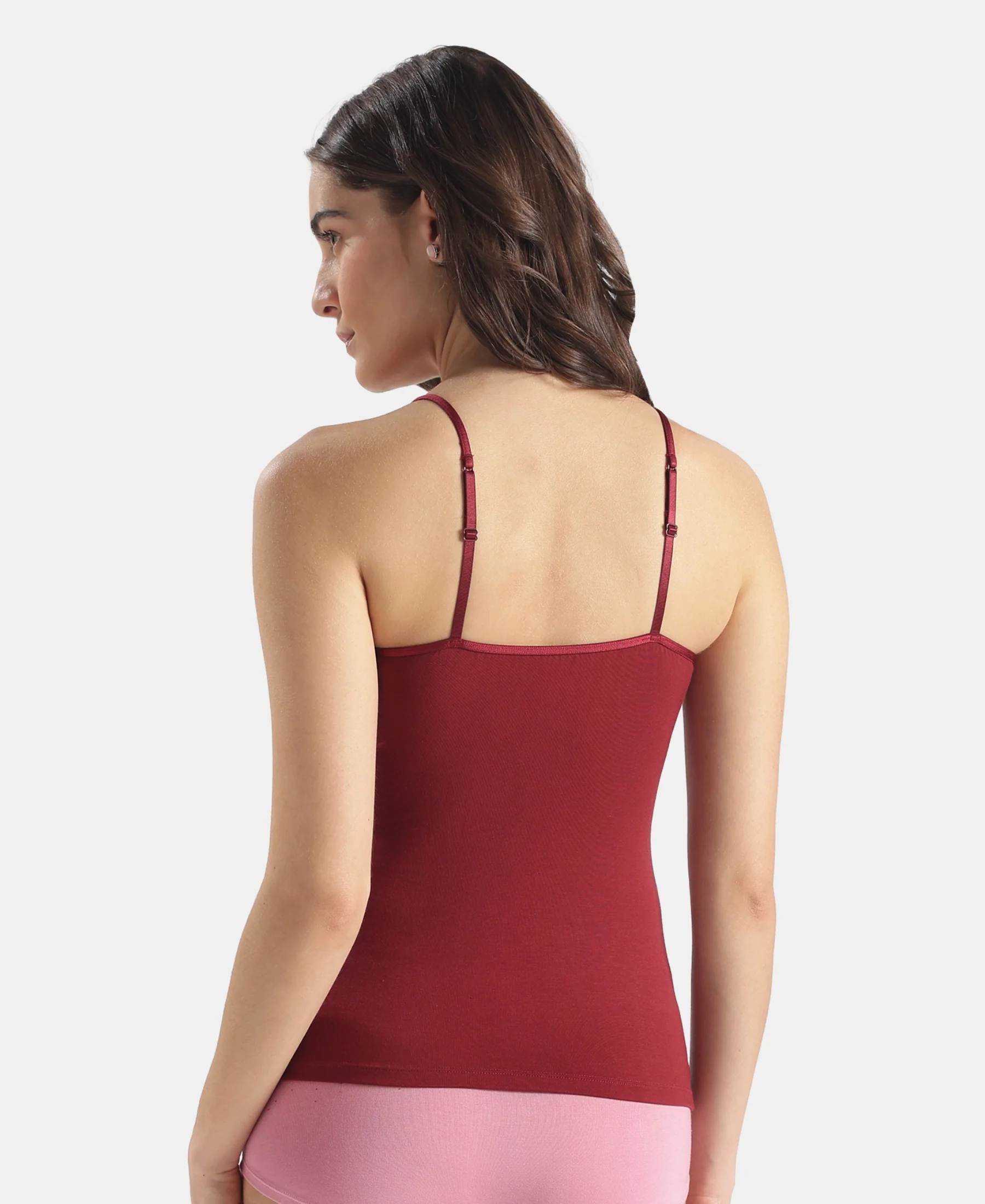 Micro Modal Elastane Stretch Camisole with Adjustable Straps and StayFresh Treatment - Pomegranate - Image 3