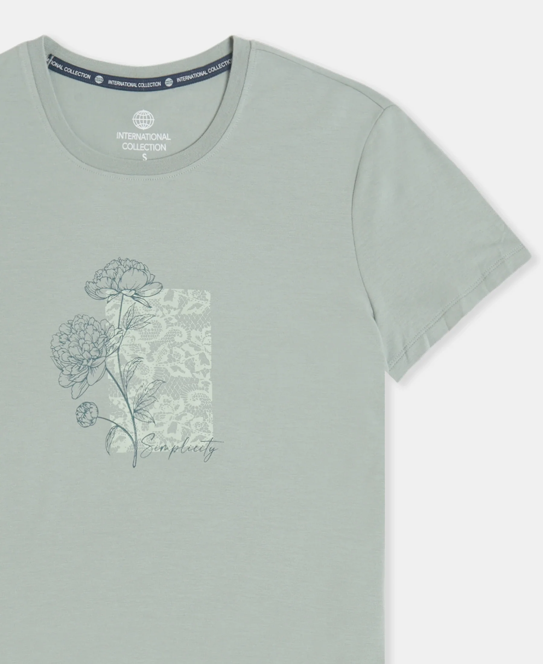 Micro Modal Fiber Elastane Stretch Relaxed Fit Graphic Print Round Neck Half Sleeve T-Shirt With Curved Hem Styling - Iceberg Green - Image 8