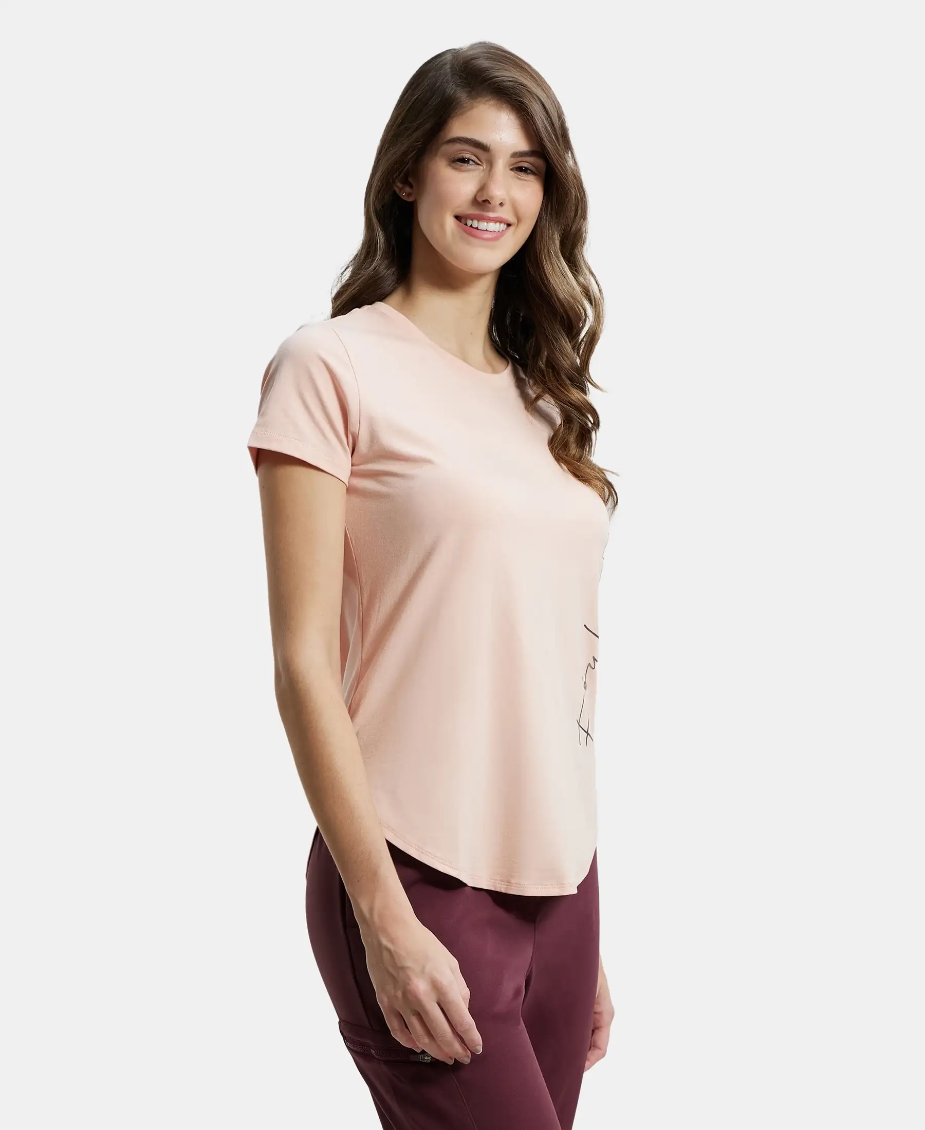 Micro Modal Fiber Elastane Stretch Relaxed Fit Graphic Print Round Neck Half Sleeve T-Shirt With Curved Hem Styling - Rosecloud - Image 2