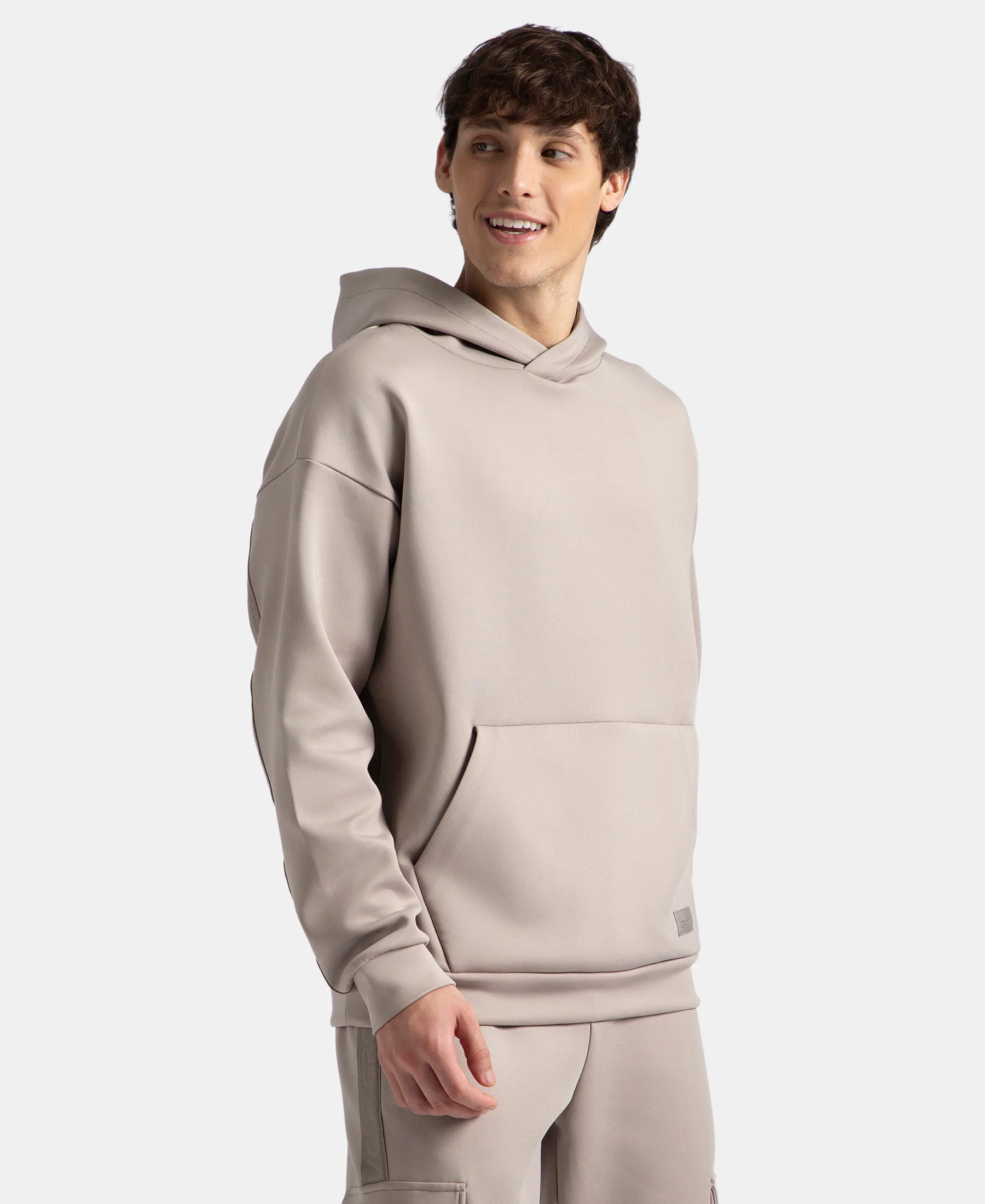 Microfiber Cotton Blend Elastane Stretch Hoodie Sweatshirt - Moon Rock - Image 2