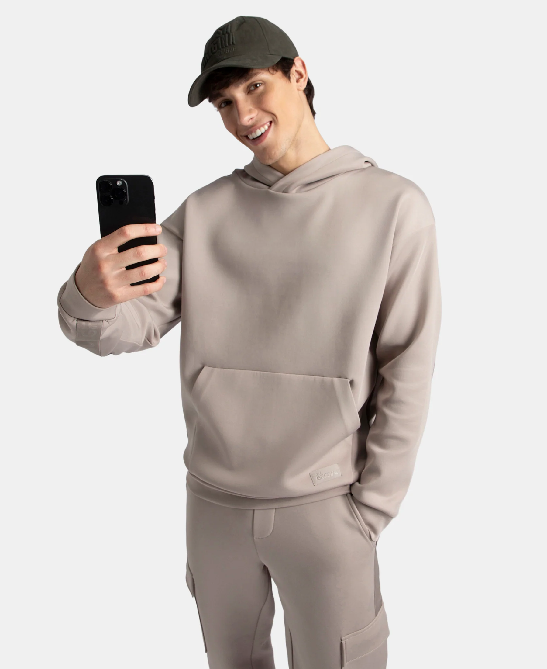 Microfiber Cotton Blend Elastane Stretch Hoodie Sweatshirt - Moon Rock - Image 5