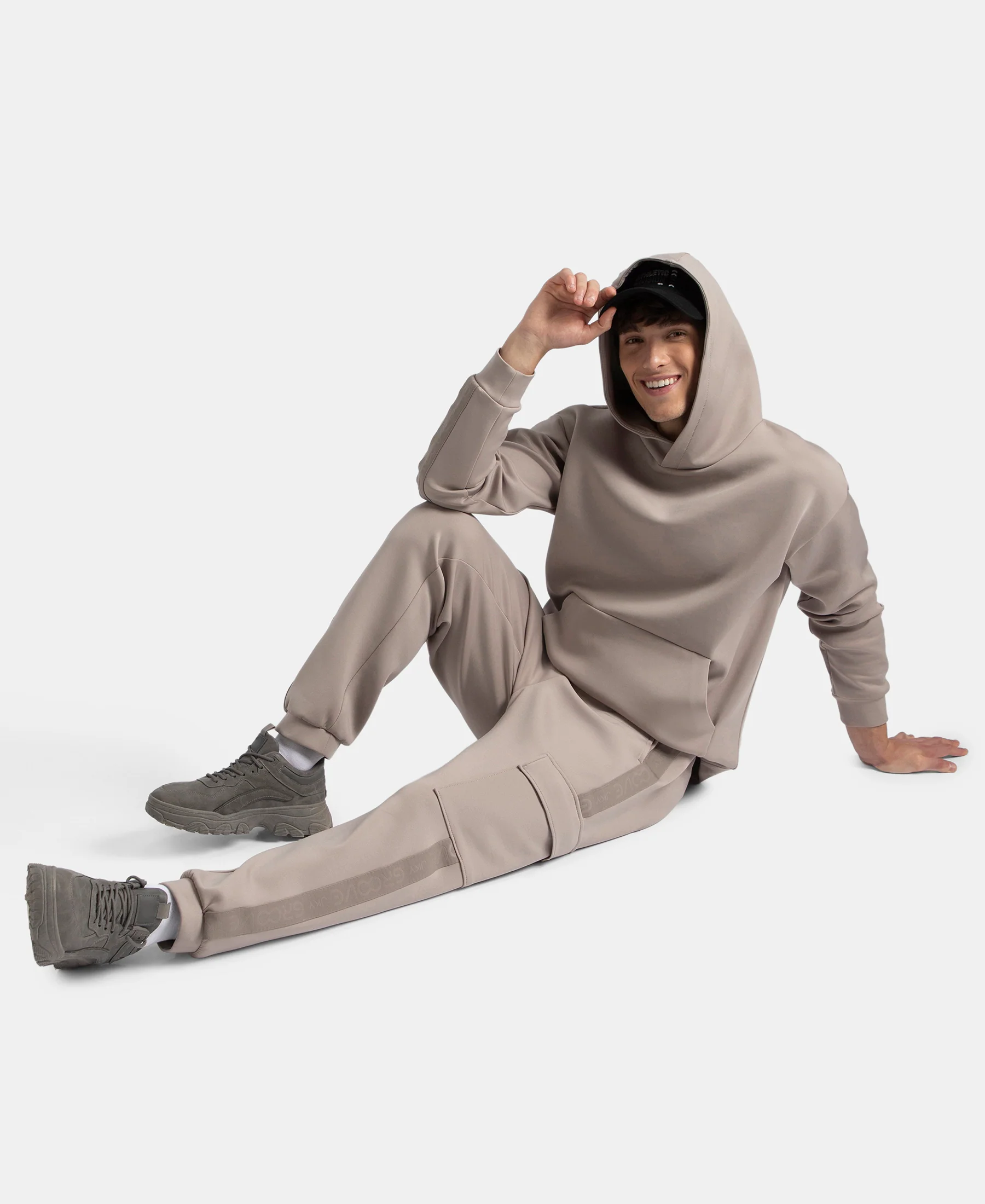 Microfiber Cotton Blend Elastane Stretch Hoodie Sweatshirt - Moon Rock - Image 6