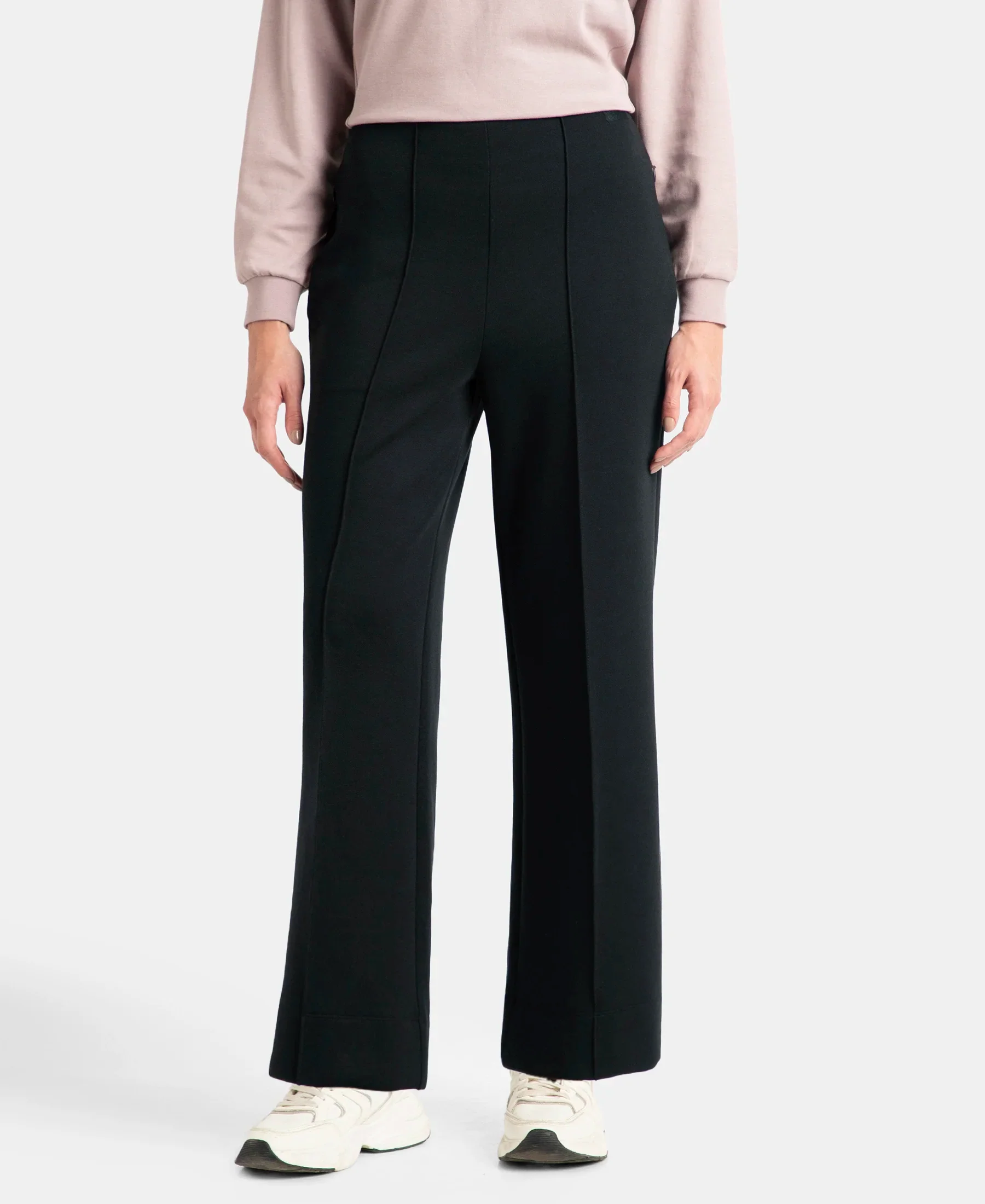 Microfiber Cotton Blend Elastane Stretch Relaxed Fit Wide Leg Pants with Zipper Pockets - Black