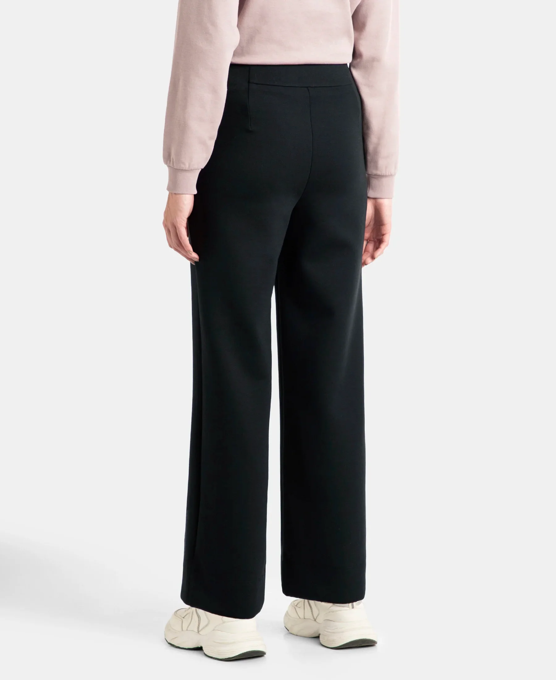 Microfiber Cotton Blend Elastane Stretch Relaxed Fit Wide Leg Pants with Zipper Pockets - Black - Image 3