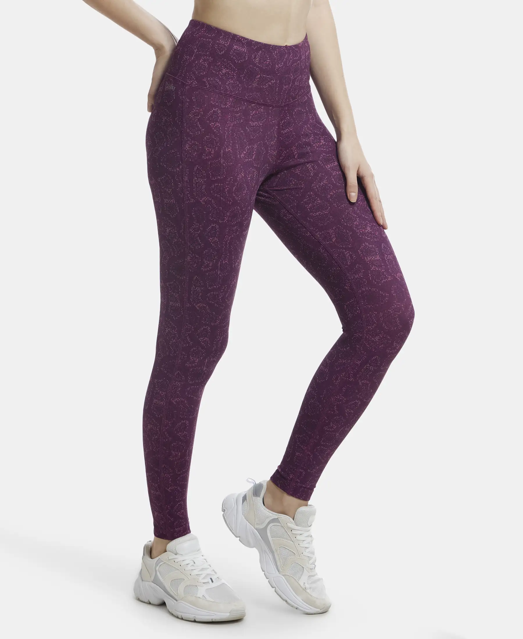 Microfiber Elastane Stretch Performance 7/8th Leggings with Broadwaistband & Back Pocket - Grapewine Print - Image 2