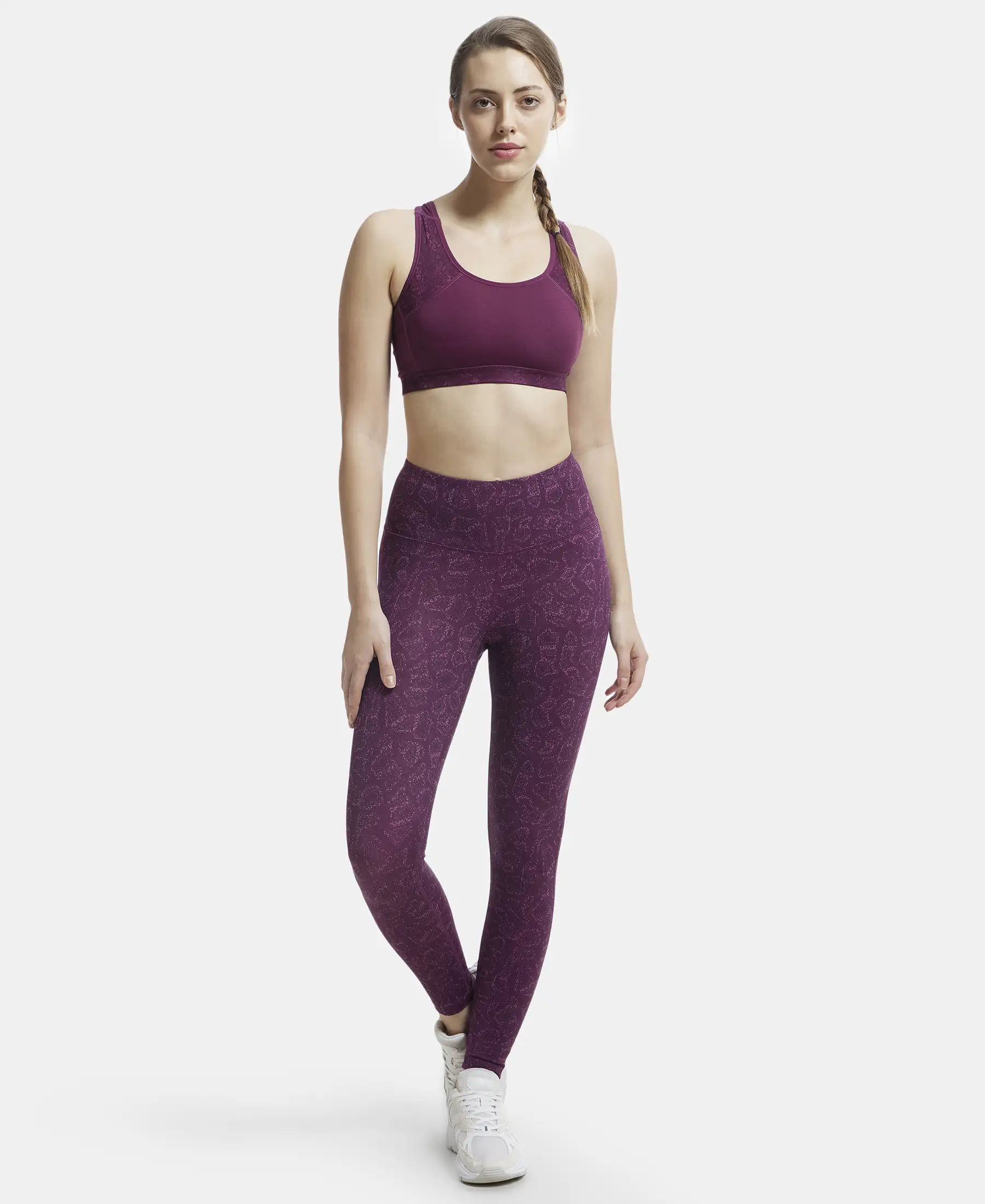 Microfiber Elastane Stretch Performance 7/8th Leggings with Broadwaistband & Back Pocket - Grapewine Print - Image 4