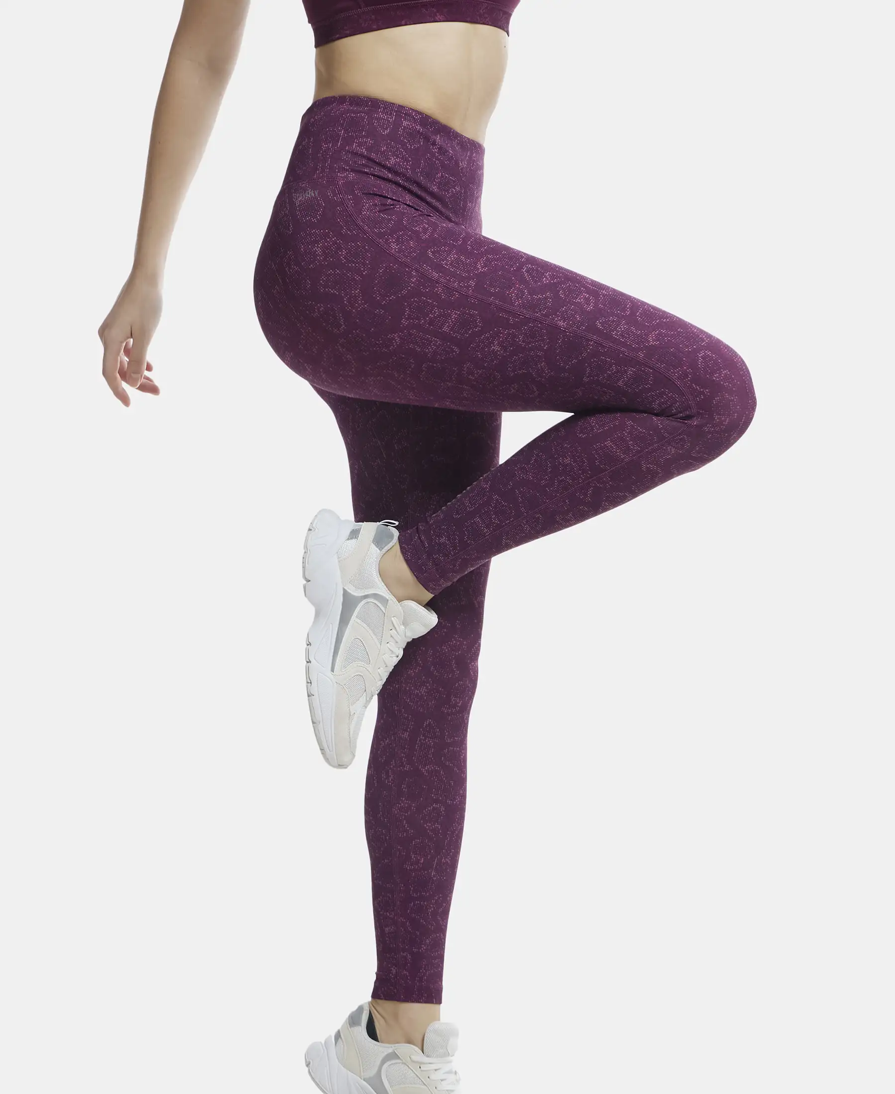 Microfiber Elastane Stretch Performance 7/8th Leggings with Broadwaistband & Back Pocket - Grapewine Print - Image 5