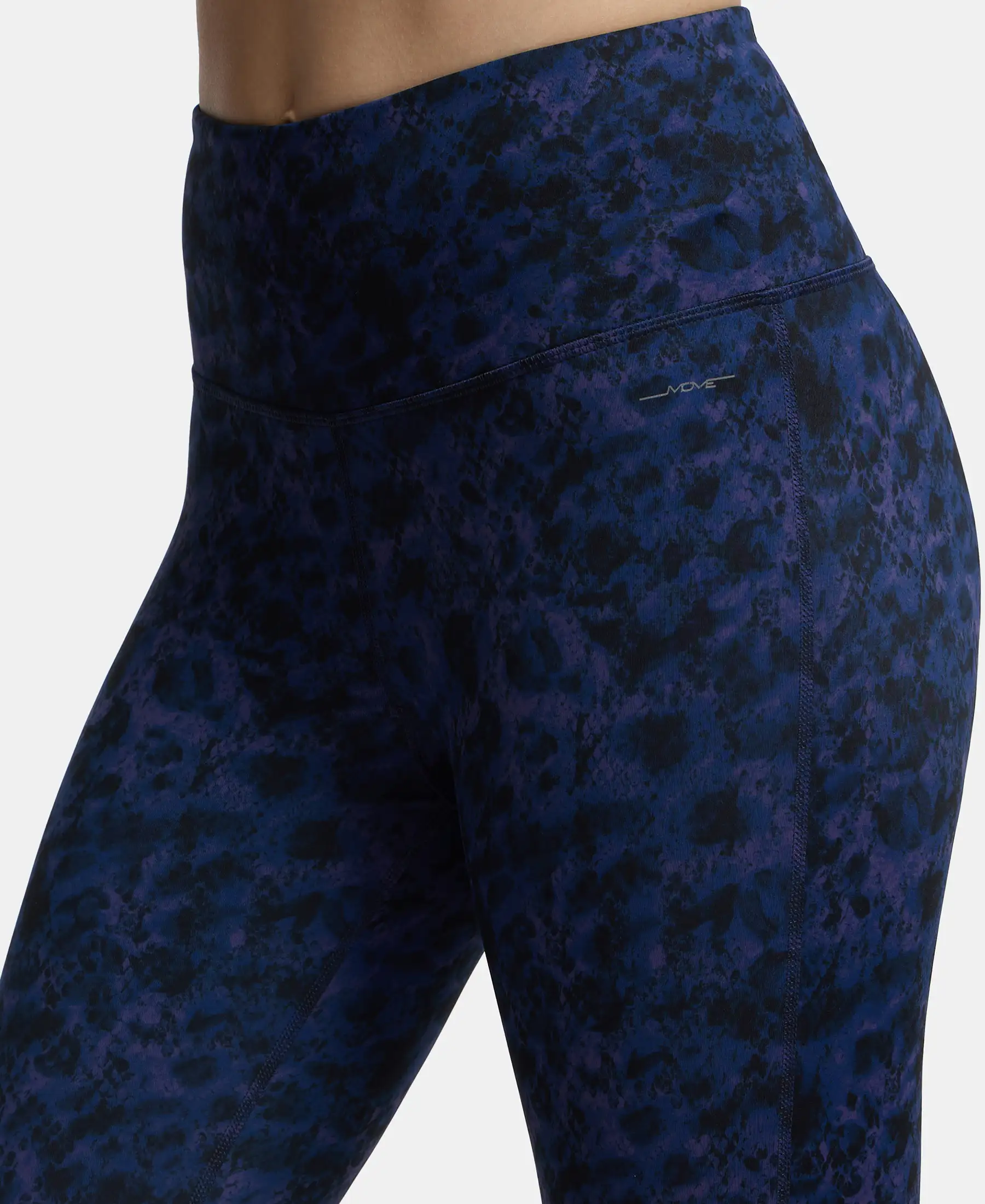 Microfiber Elastane Stretch Performance 7/8th Leggings with Broadwaistband & Back Pocket - Peacoat Print - Image 7