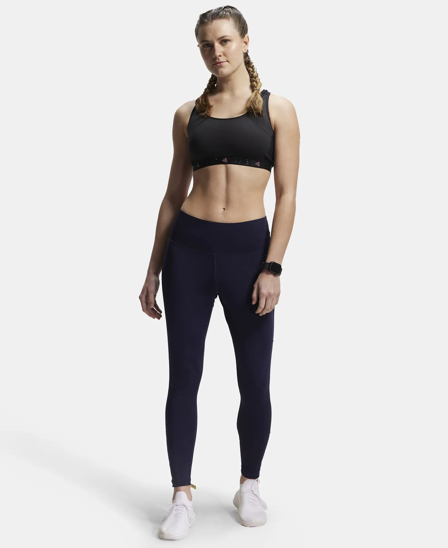 Microfiber Elastane Stretch Performance 7/8th Leggings with Broadwaistband & Back Pocket - Peacot - Image 4