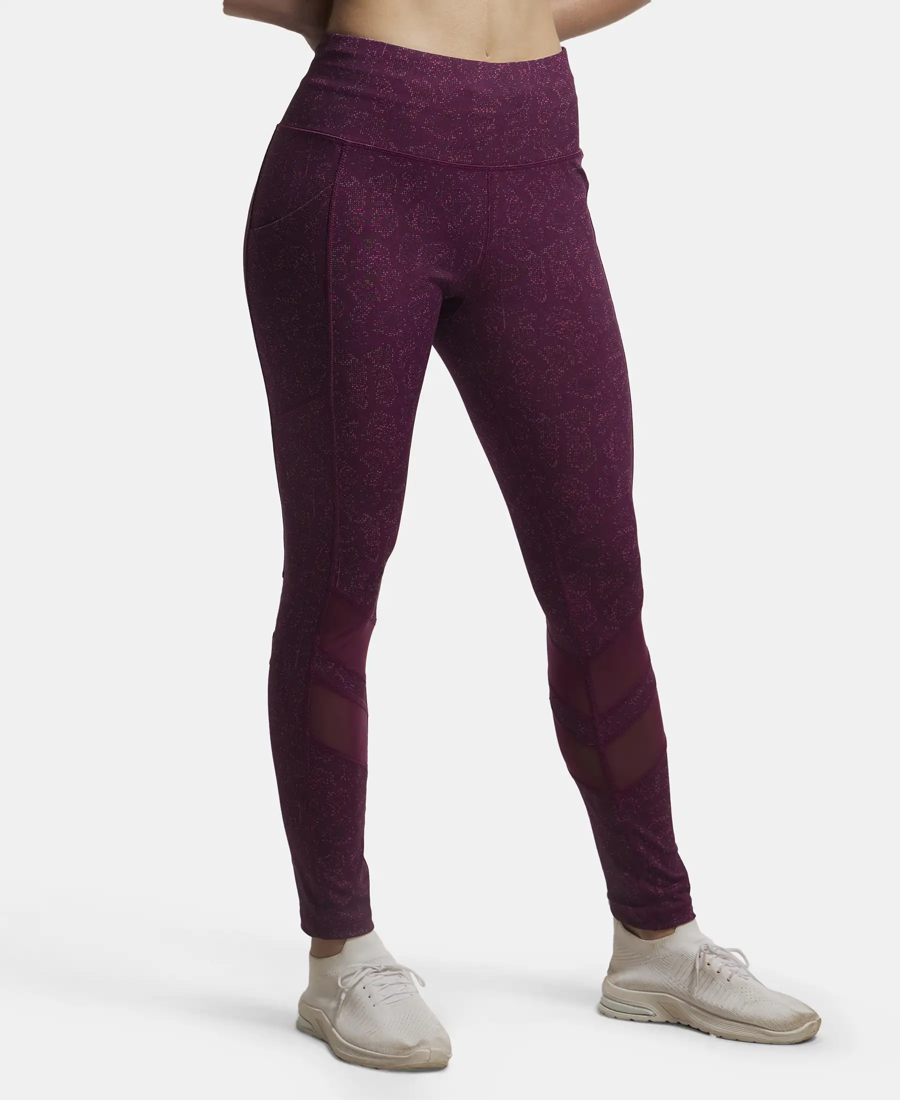 Microfiber Elastane Stretch Performance Leggings with Breathable Mesh - Grapewine Print - Image 2