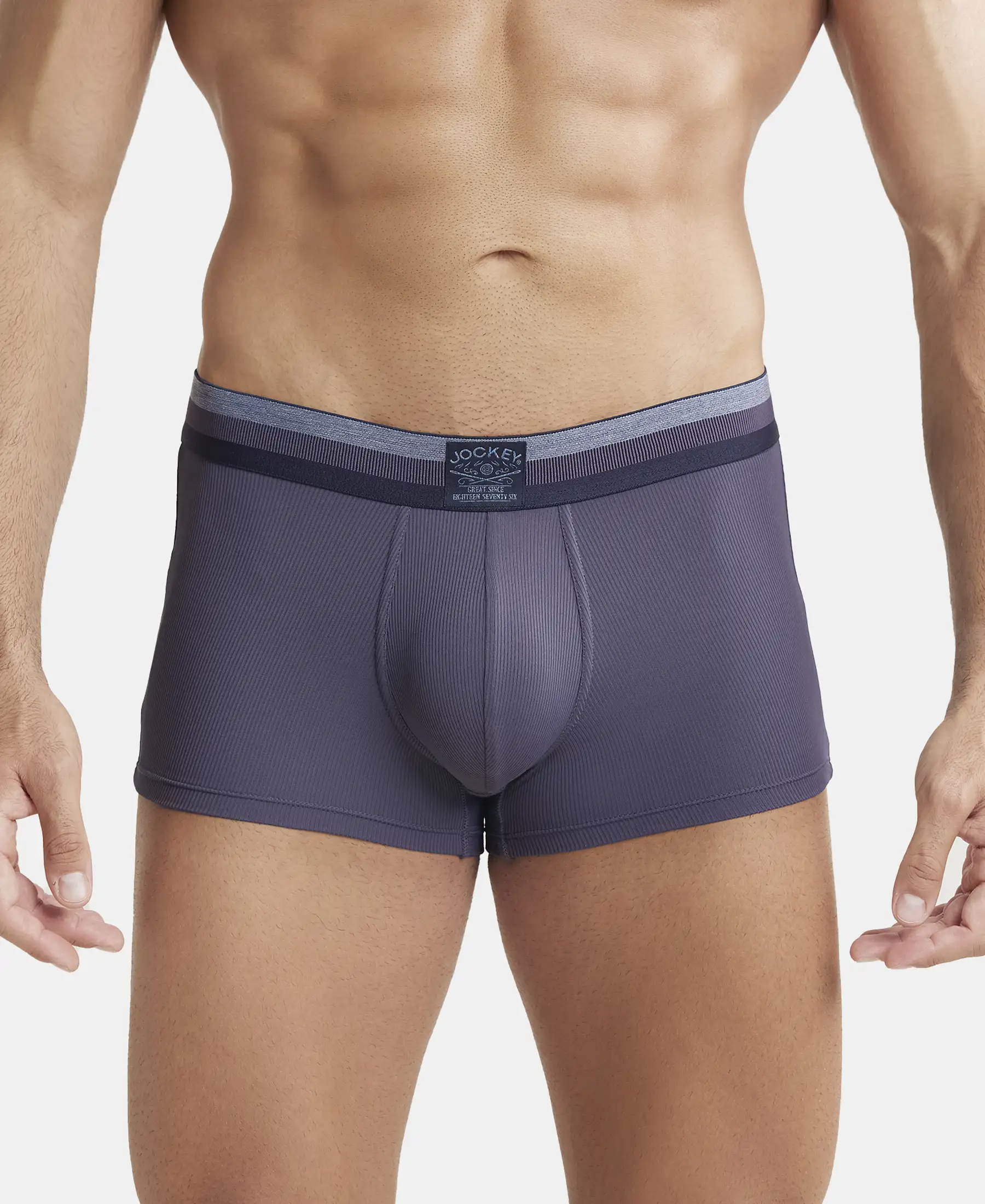 Microfiber Elastane Stretch Rib Solid Trunk with StayDry Treatment - Grey Stone