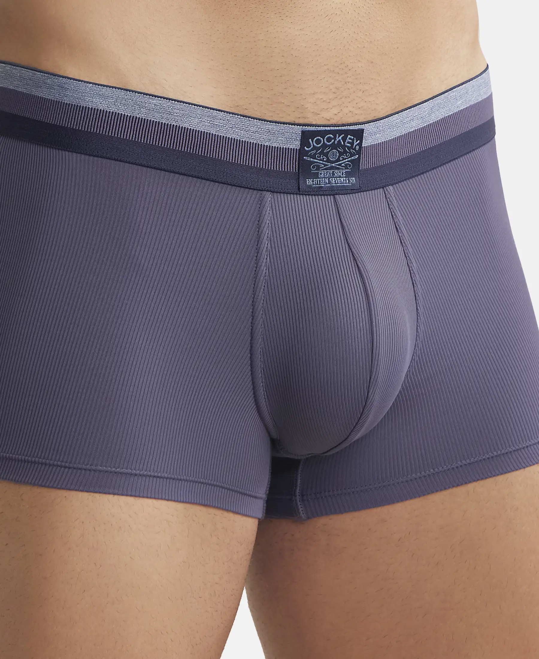 Microfiber Elastane Stretch Rib Solid Trunk with StayDry Treatment - Grey Stone - Image 6