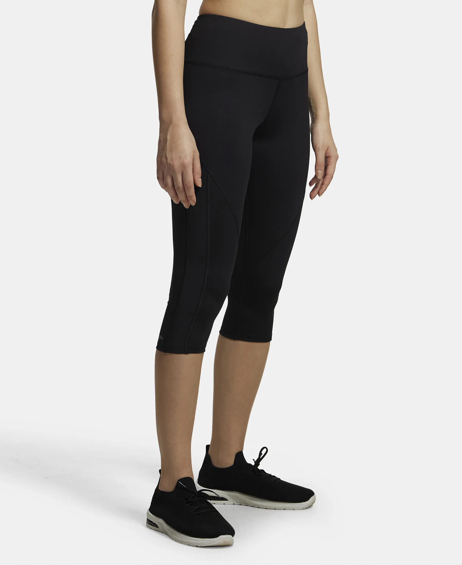 Microfiber Elastane Stretch Slim Fit Capri with Back Waistband Pocket - Black - Image 2
