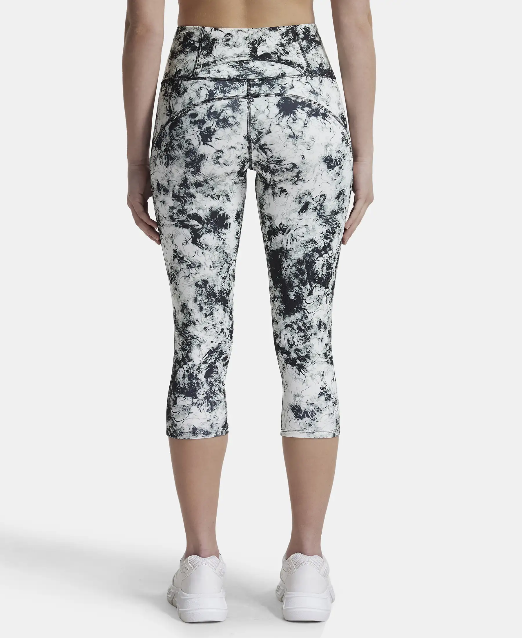 Microfiber Elastane Stretch Slim Fit Capri with Back Waistband Pocket - Black Printed - Image 3