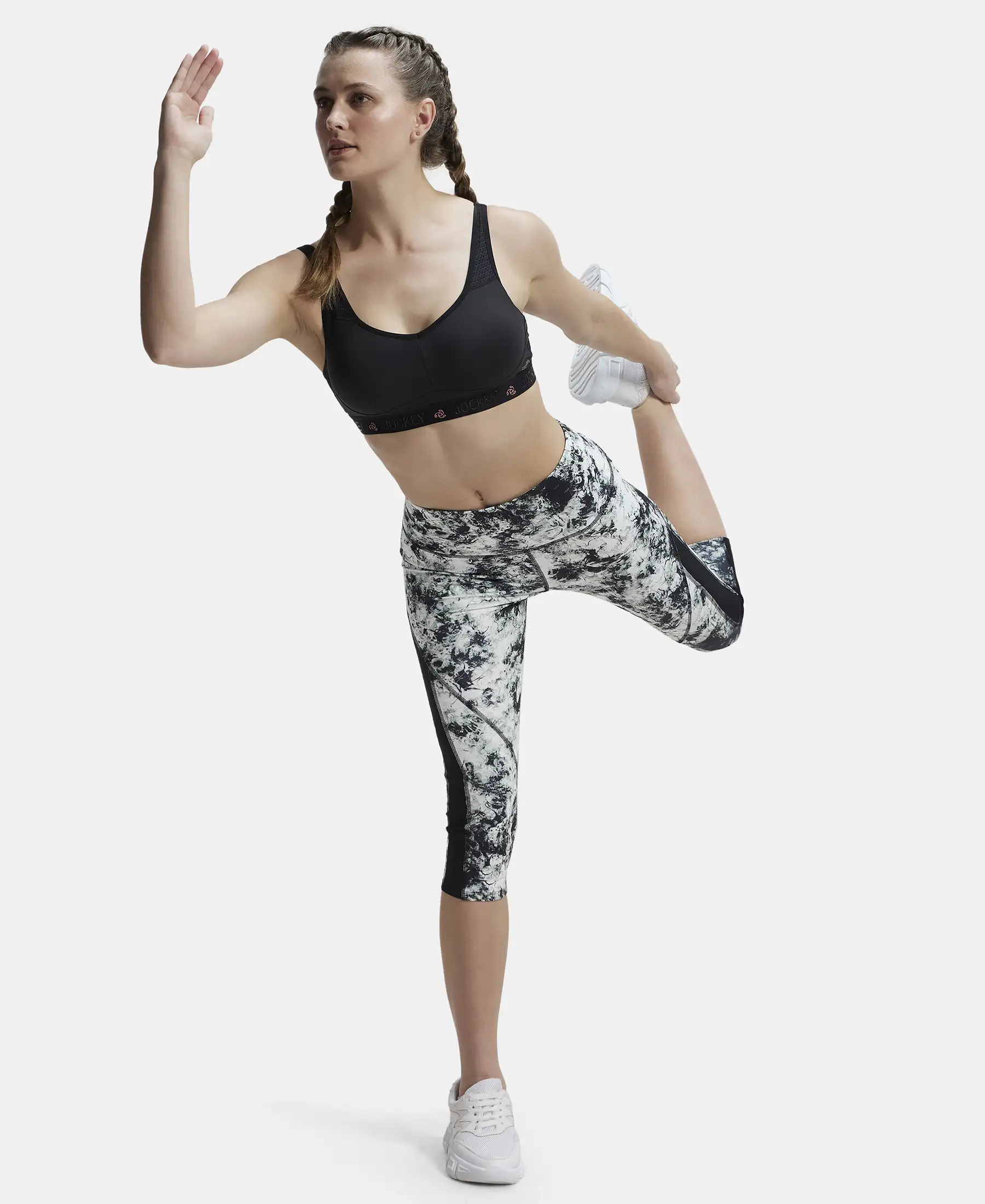 Microfiber Elastane Stretch Slim Fit Capri with Back Waistband Pocket - Black Printed - Image 6