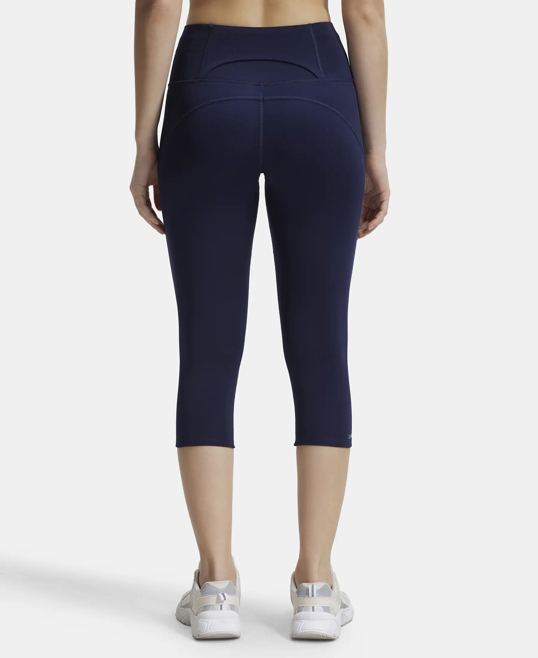 Microfiber Elastane Stretch Slim Fit Capri with Back Waistband Pocket - Peacoat - Image 3