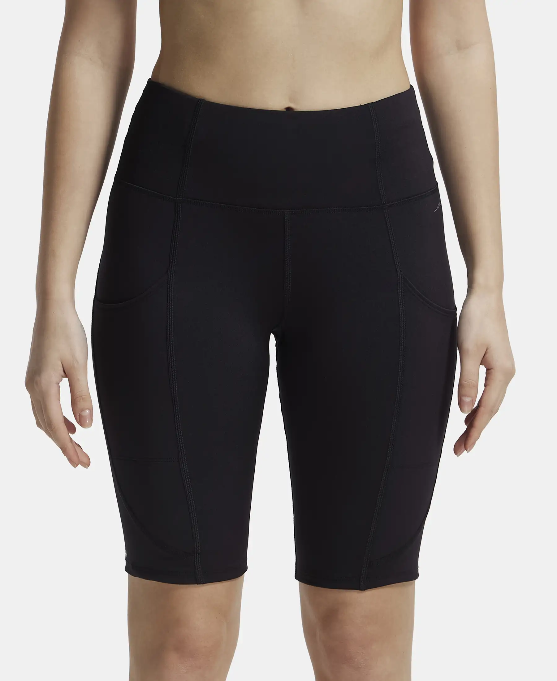 Microfiber Elastane Stretch Slim Fit Shorts with Side Pockets - Black