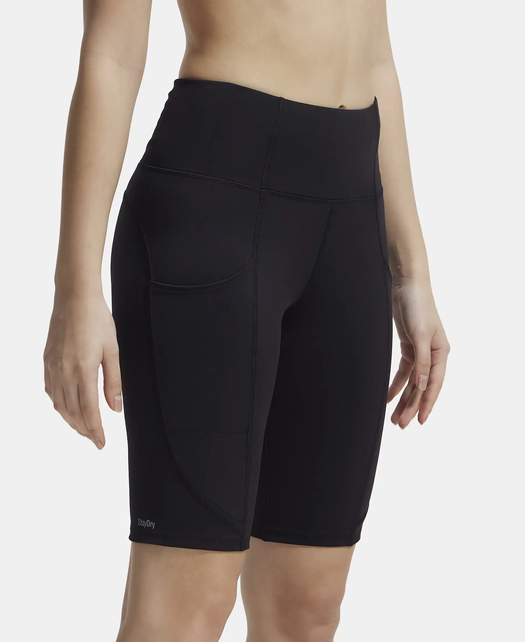 Microfiber Elastane Stretch Slim Fit Shorts with Side Pockets - Black - Image 2