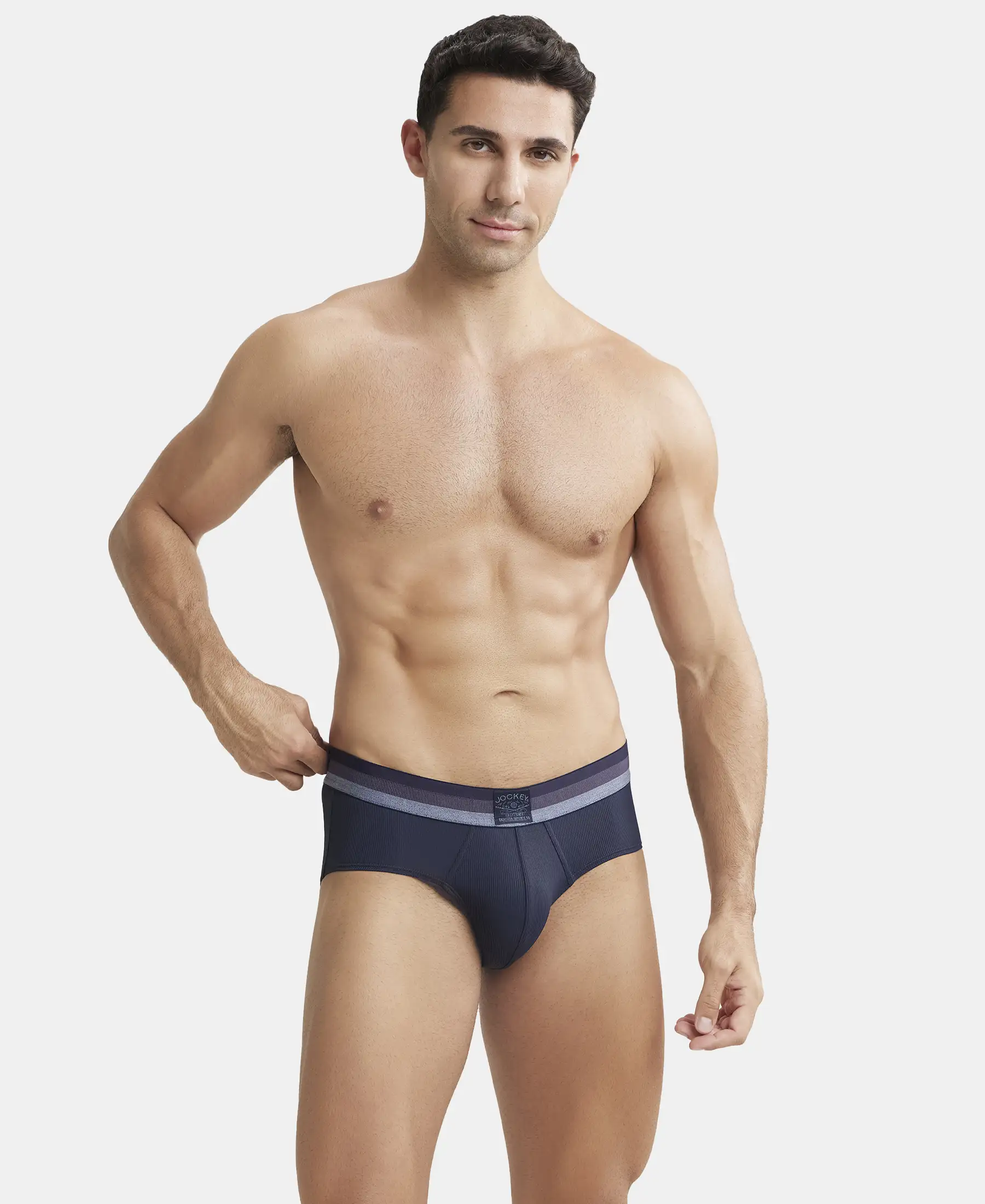 Microfiber Elastane Stretch Solid Brief with StayDry Treatment - Midnight Navy - Image 6