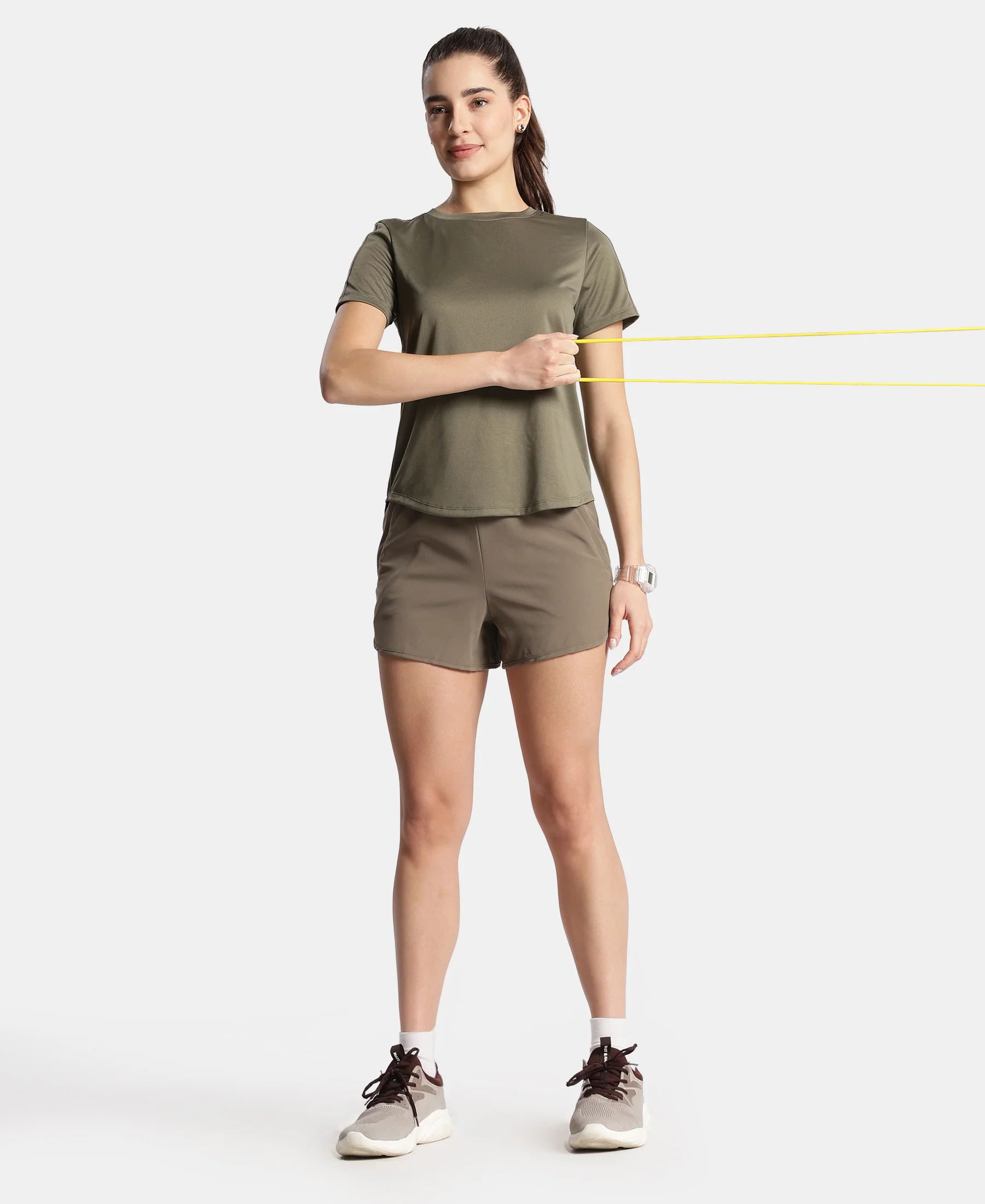 Microfiber Elastane Stretch Double Layered Woven Fabric Regular Fit Shorts with Zipper Pockets - Earth - Image 6